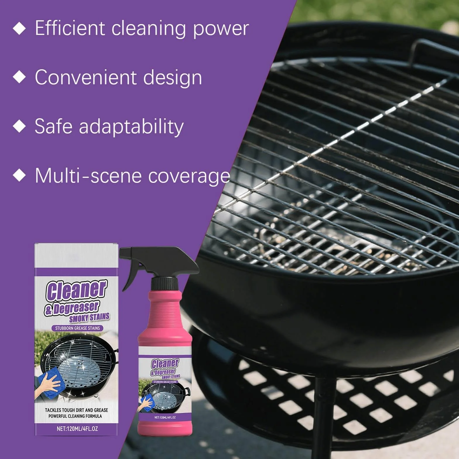 Heavy-Duty Grill Degreaser Spray BBQ Cleaner for Smoker Grease Stains