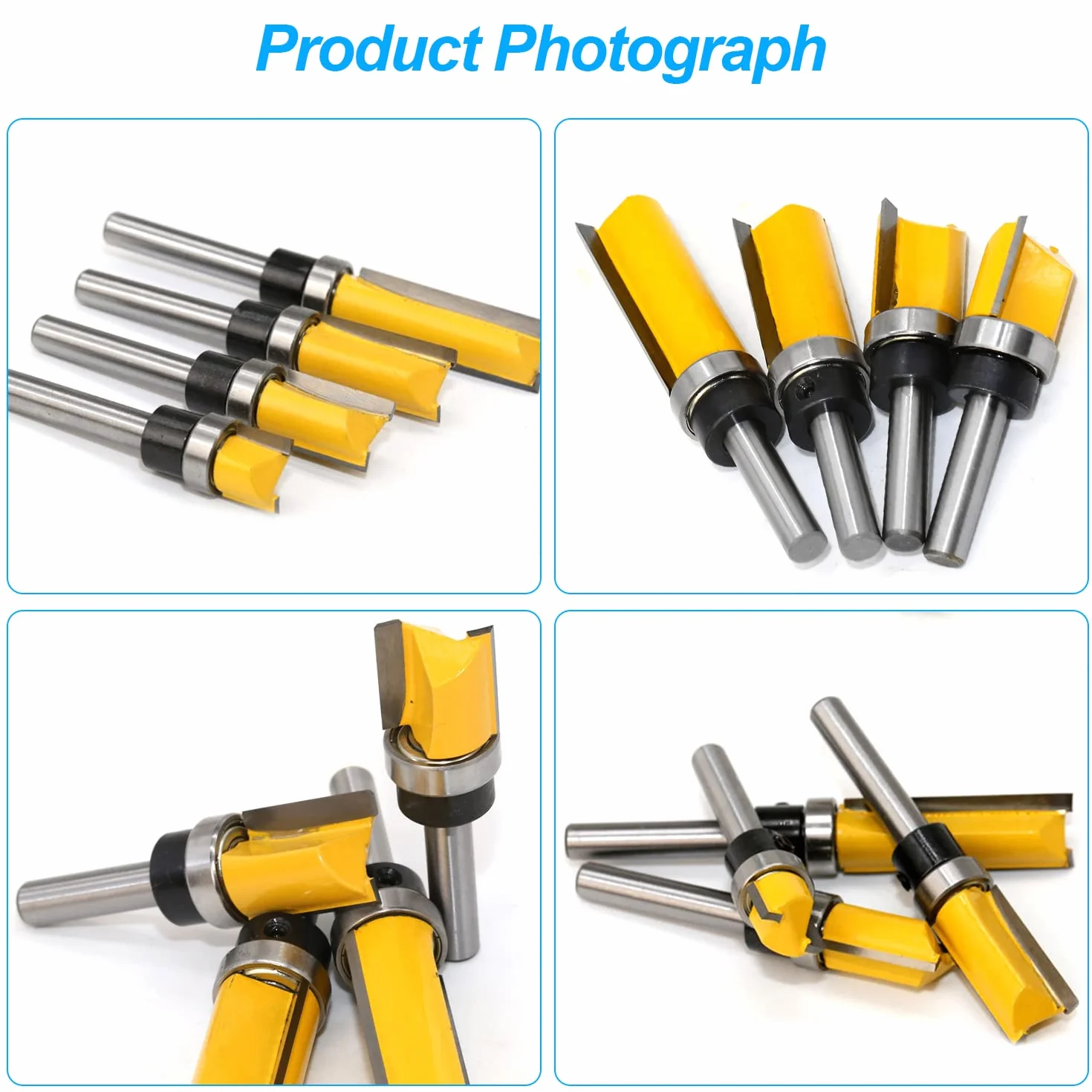 Lot de 4 Fraises pour Défonceuses 8mm, Fraise Metal Defonceuse a Bois, pour le Bois Massif, Outil de Coupe Professionnel le Panneau de Particules, le MDF, etc. (4)