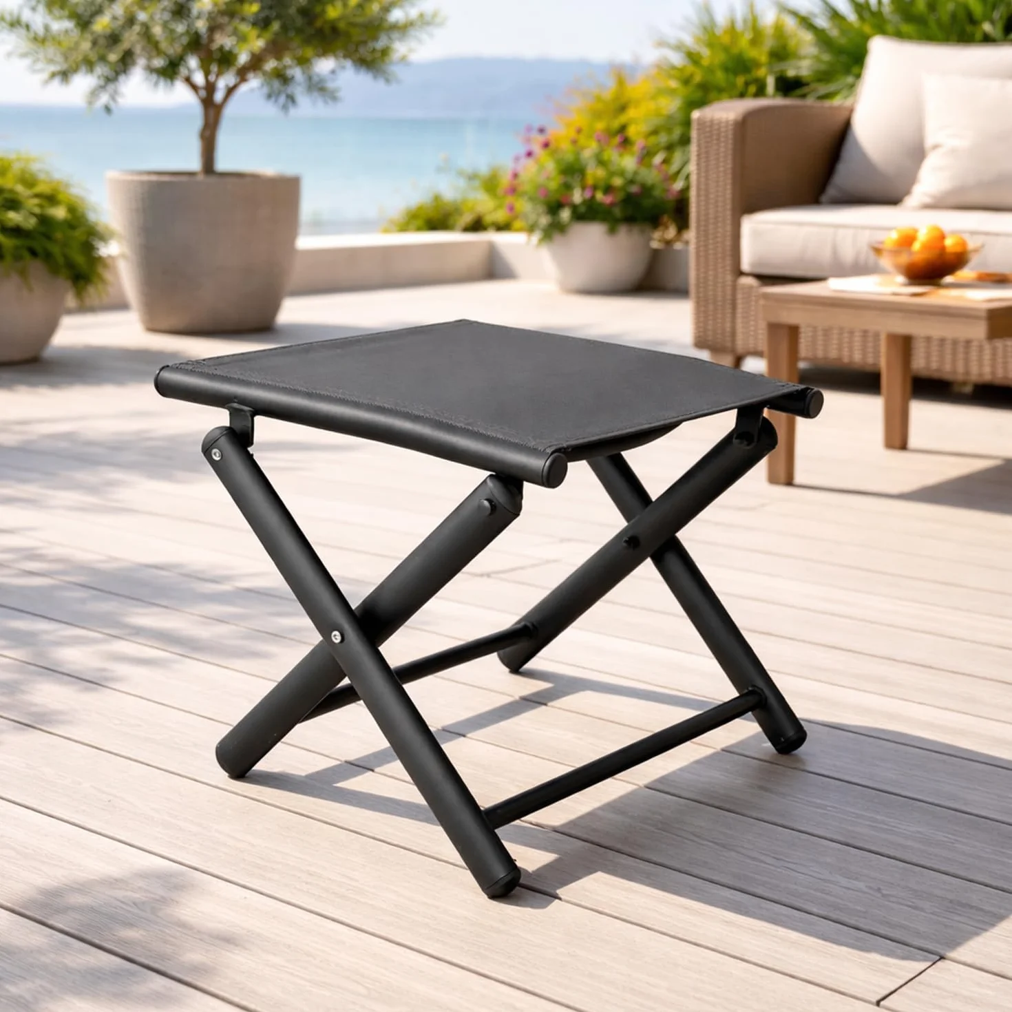 Mojawo Repose-pieds de jardin Pliable Tabouret en Métal Résistant aux Intempéries Anthracite Gris