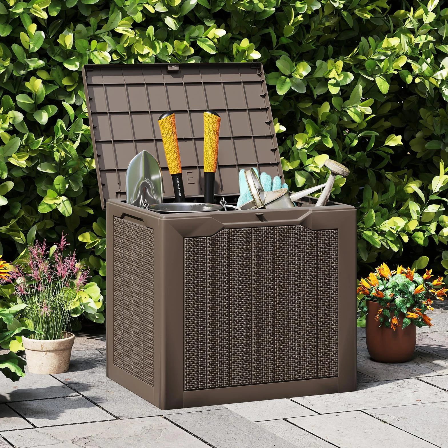 GOPLUS Coffre de Jardin Exterieur Etanche 106L HDPE Verrouillable Charge 150KG