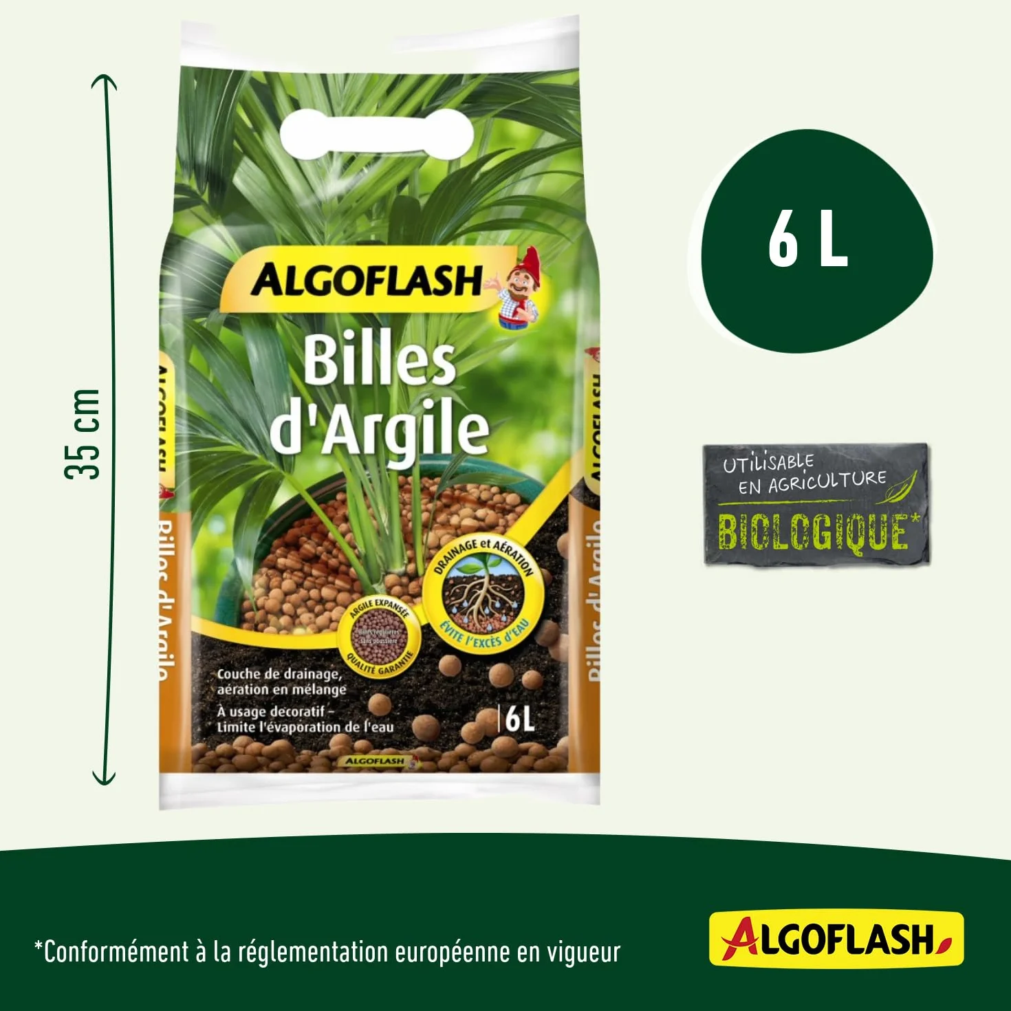 ALGOFLASH Billes d'Argile 6 L Marron Limite l'évaporation d'eau