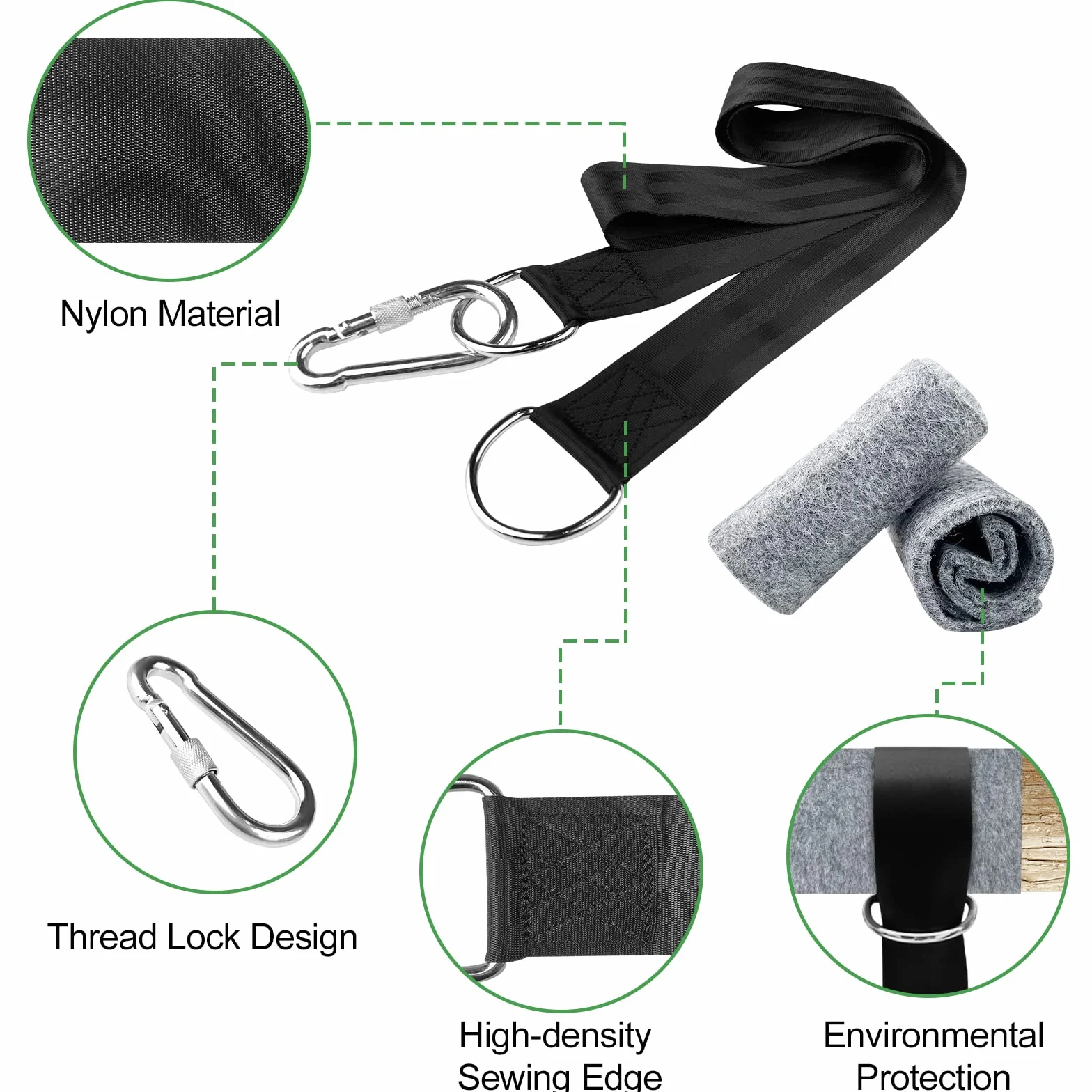 Fousenuk Sangle Hamac Fixation 400kg avec Sac de Rangement 2 Mousquetons Rembourrage Arbres
