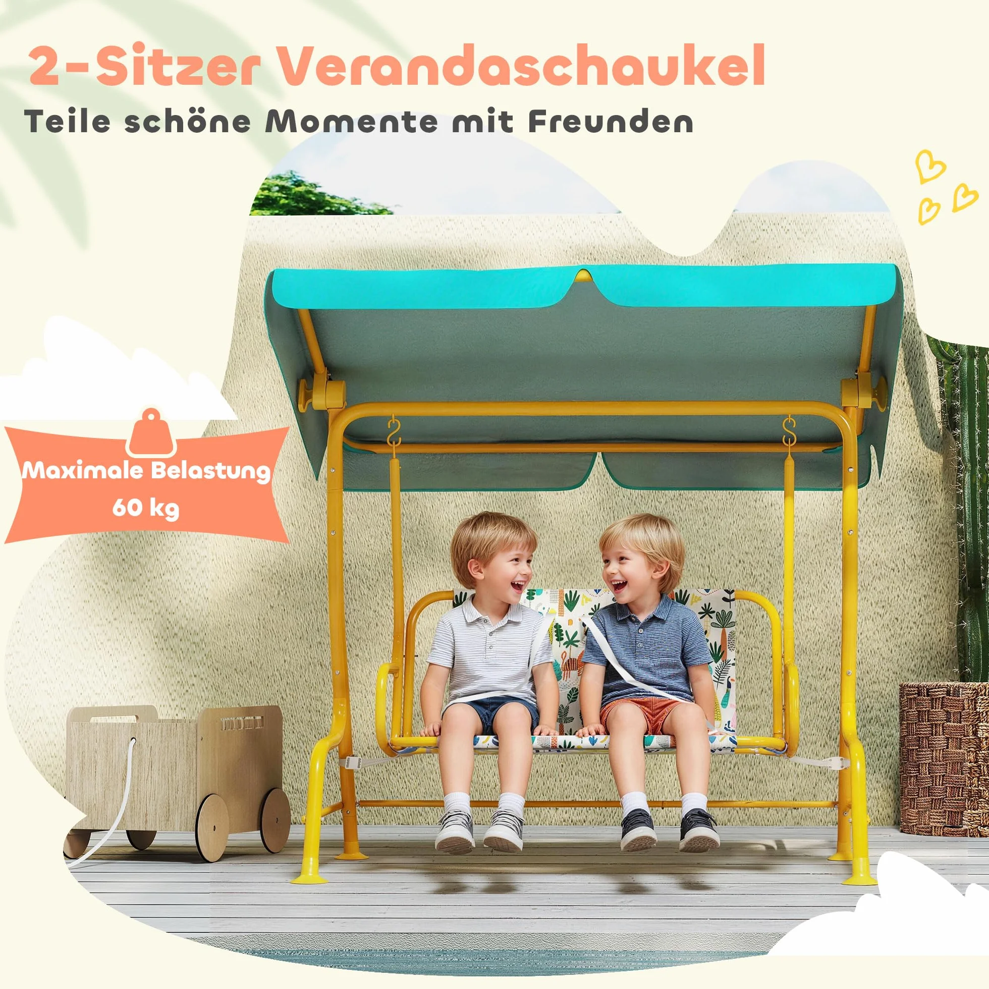 AIYAPLAY Balançoire Hollywood pour Enfants 2 Places avec Pare-Soleil réglable, Ceinture de sécurité, Banc de Jardin