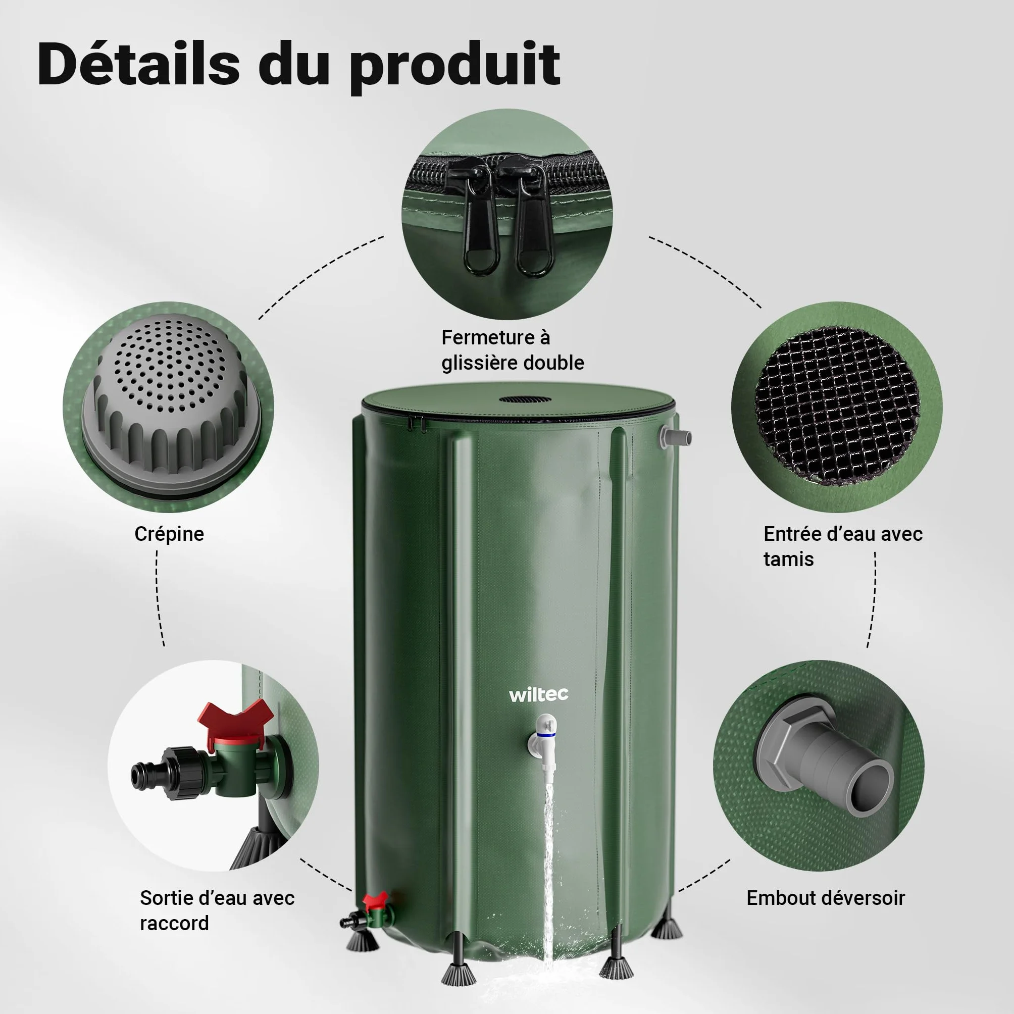 Wiltec Récupérateur Eau de Pluie Pliable 250 litres Citerne Souple PVC Jardin