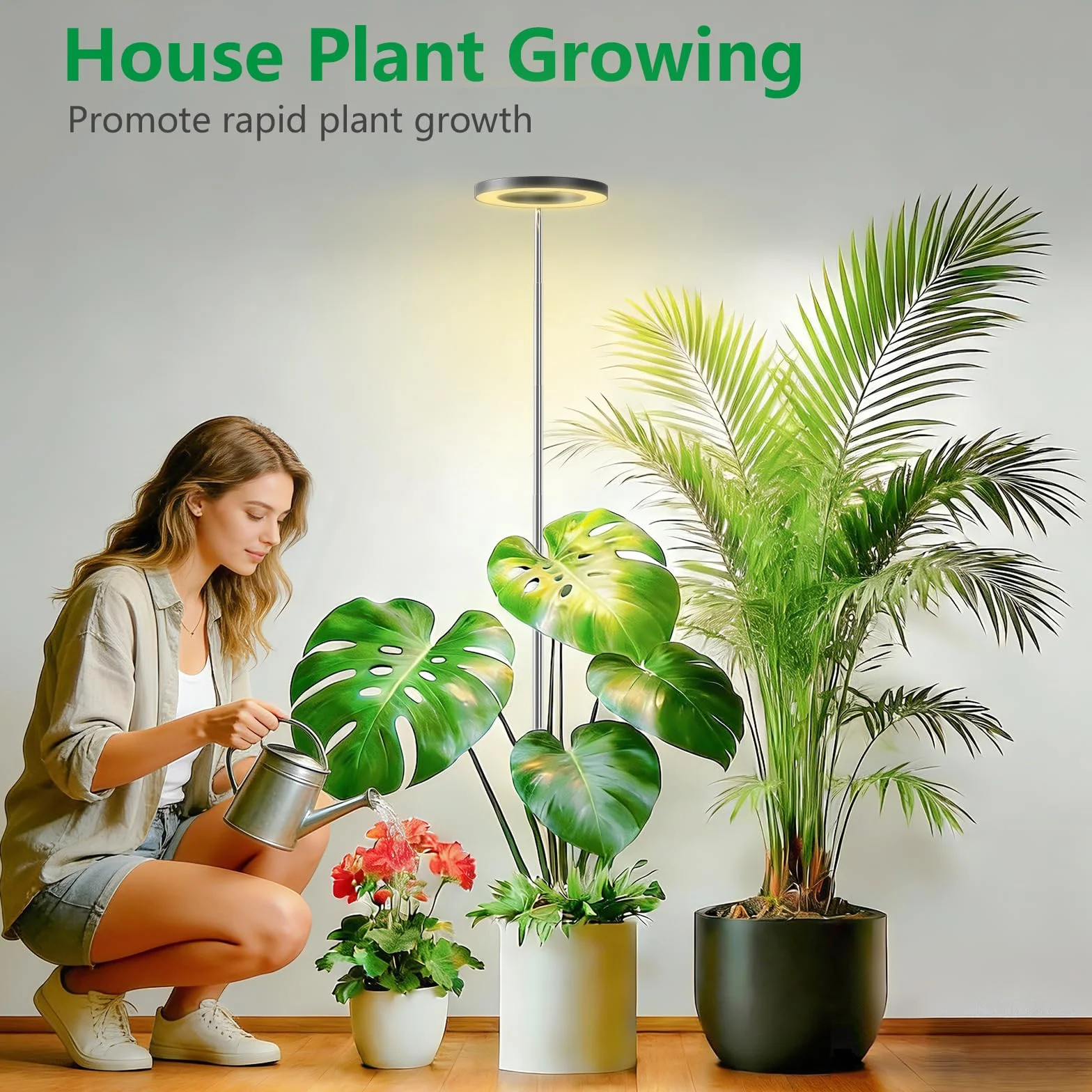 Lampes de culture pour plantes d'intérieur, spectre complet, minuterie 6/12/18h, 3 modes couleurs, 5 niveaux luminosité, hauteur réglable 25-165cm