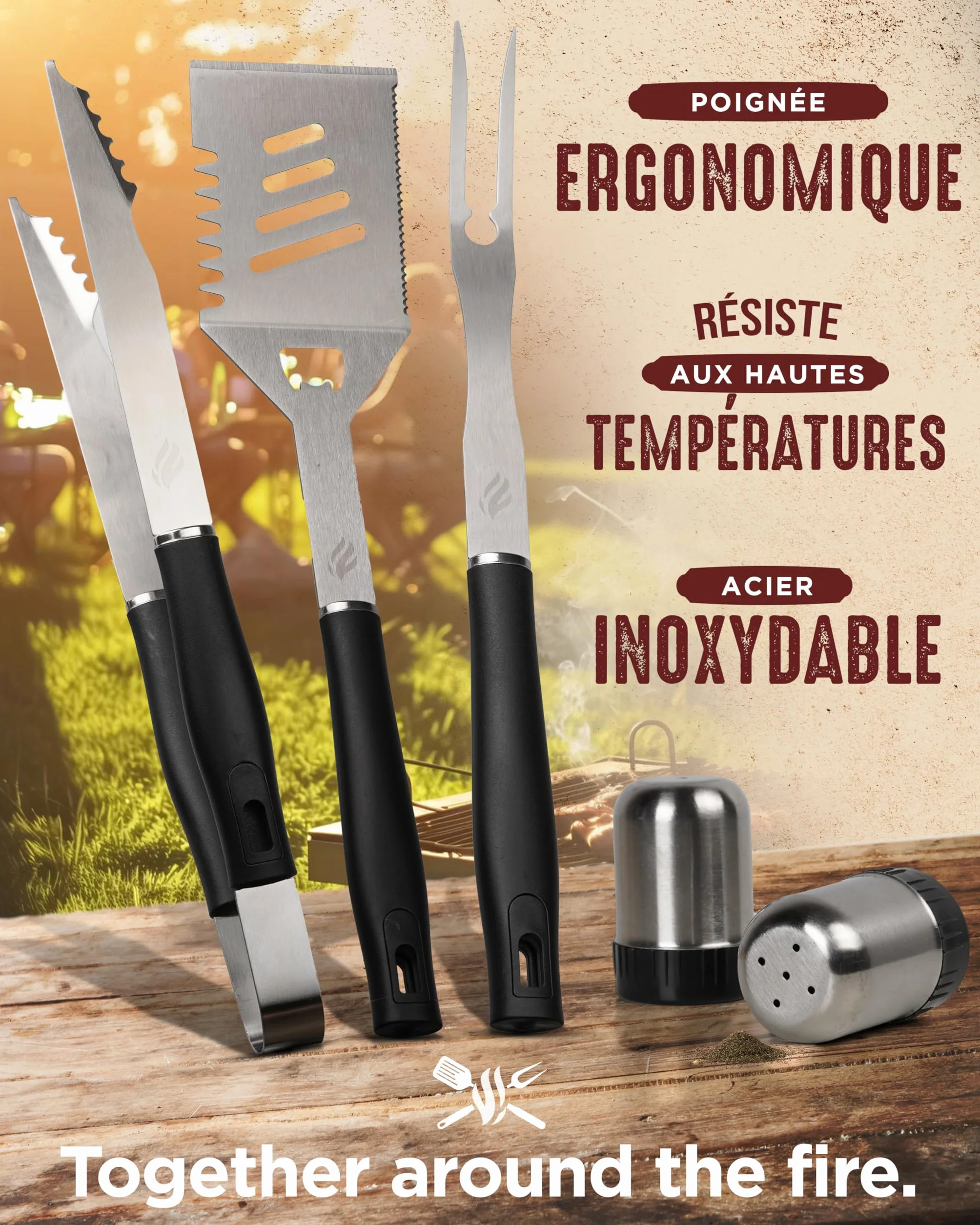 HORUS 23® Kit Barbecue Professionnel Acier INOX avec Tablier Gant Accessoires BBQ