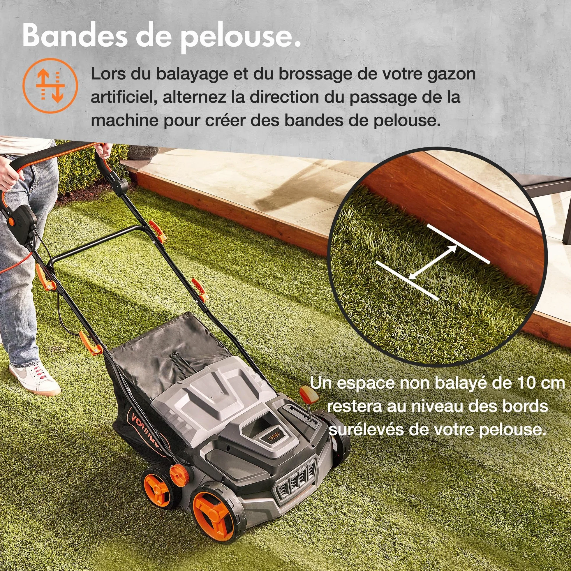 VonHaus Balayeuse Pelouse Artificielle 1800 W Électrique Sac 45 L 5 Hauteurs Réglables Largeur 380 mm