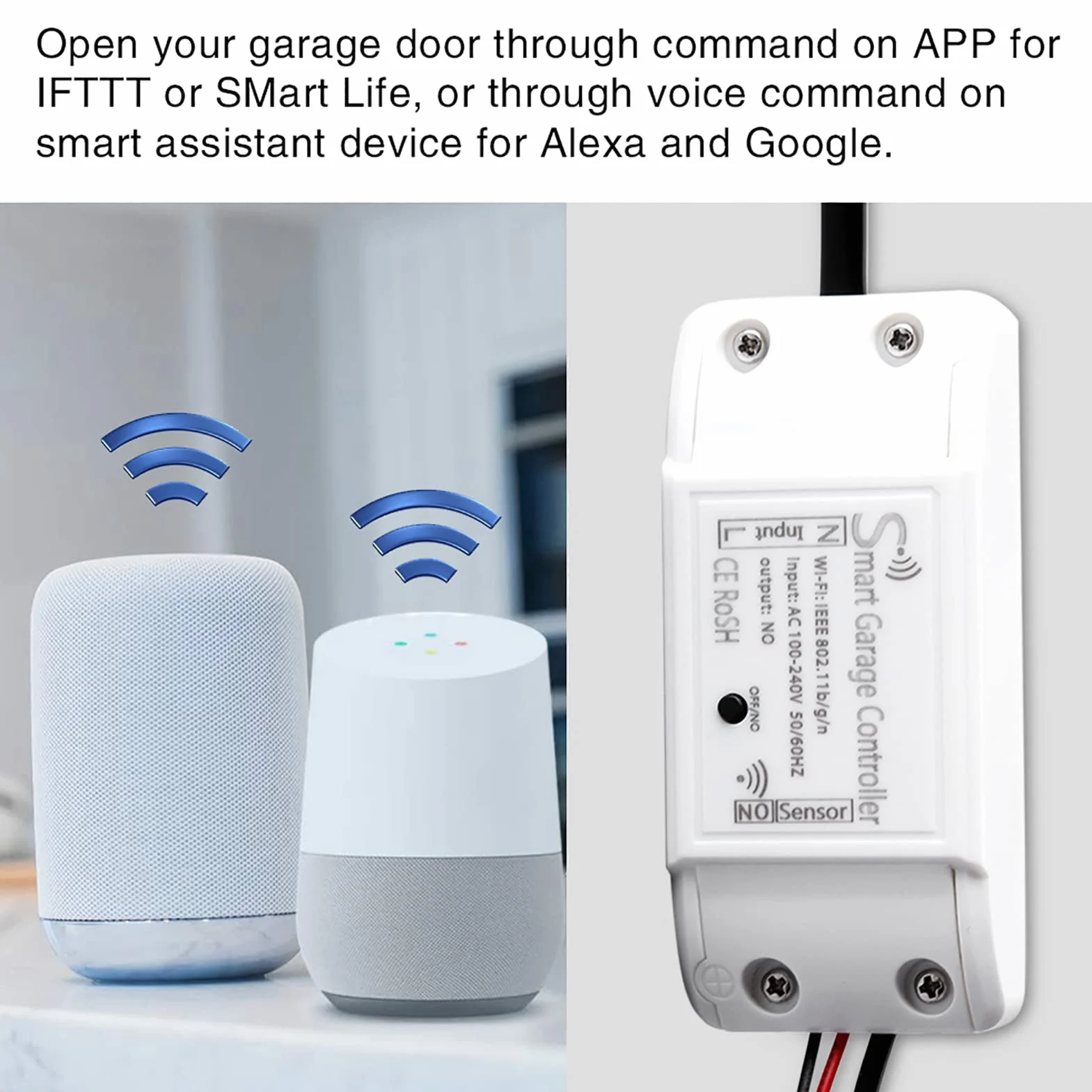 Tosuny WiFi Smart Switch Garage Porte télécommande ouvre-Porte Dispositif, Support téléphone APP contrôle, Fonctionne avec Alexa et Google (UE)
