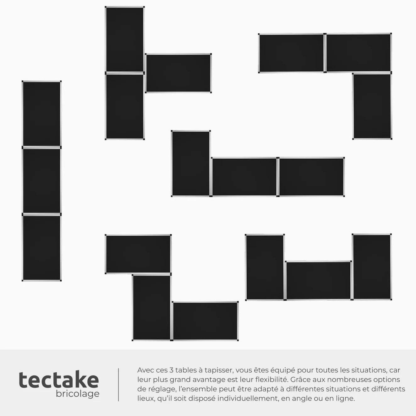 Tectake Lot de 3 Tables Pliantes Multifonction 100 x 60 cm Aluminium Hauteur Réglable 4 Niveaux Camping Barbecue