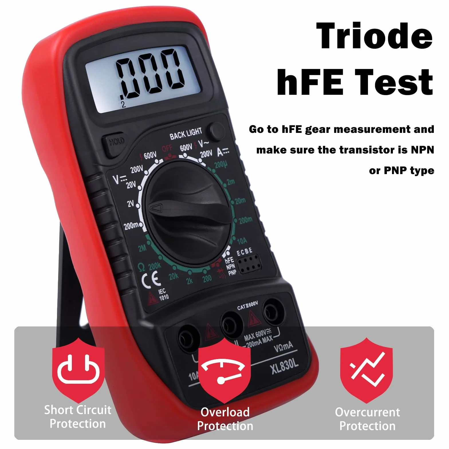 Multimètre Numérique Portable, Testeur Électrique avec écran LCD et rétroéclairage bleu,Mesure La Tension CA/CC, Ohmmètre, Courant CC, Résistance, Continuité, Diode, La batterie ne comprend pas