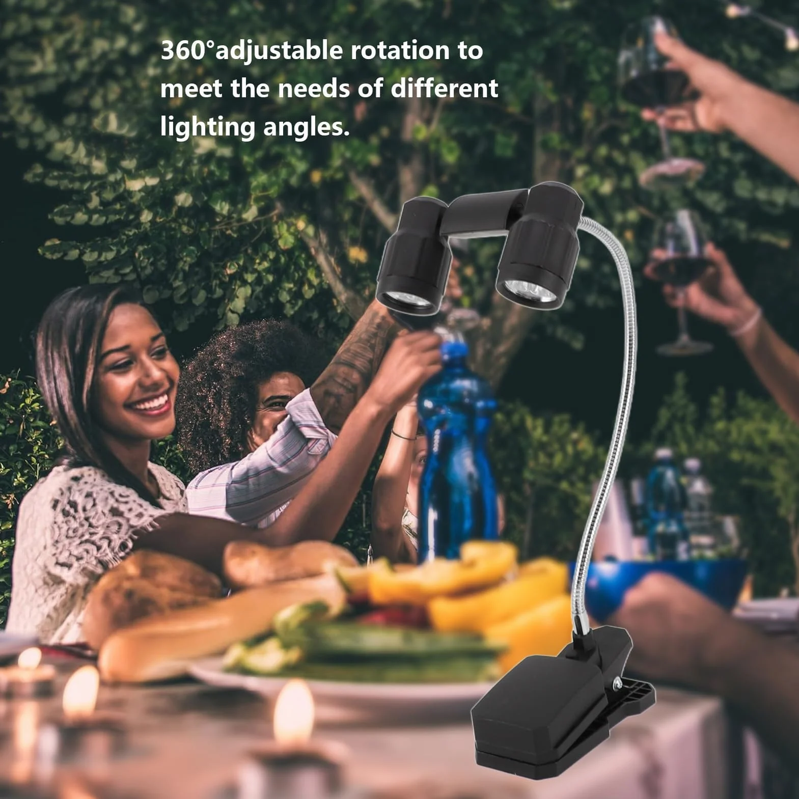 Lampe de Barbecue à Pince LED Double Tête, Lumière Flexible 360° pour Extérieur