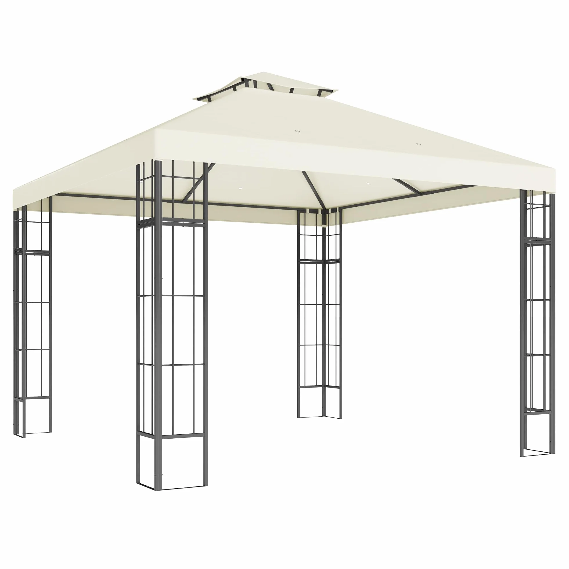 Outsunny Pavillon double toit 3x3 m Hydrofuge stable résistant hiver Jardin protection UV Tente métal blanc crème