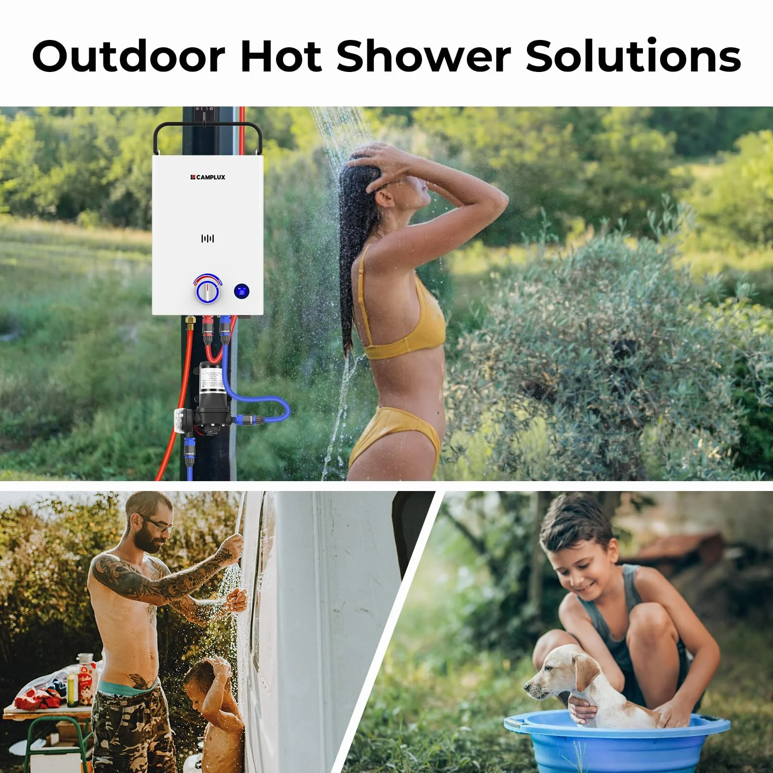 CAMPLUX F10 Pro Chauffe-Eau à Gaz 10L Portable Pompe à Eau Butane/Propane 28-37mbar Douche Extérieure Camping Caravaning