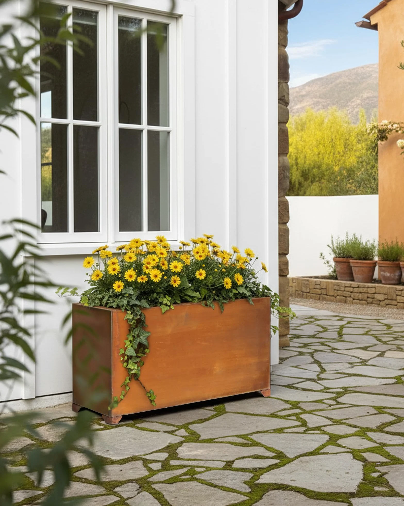 onlyfire Jardinière en Acier Corten 81,5 x 25,2 x 40,6 cm Bac à Fleurs Rectangulaire pour Jardin