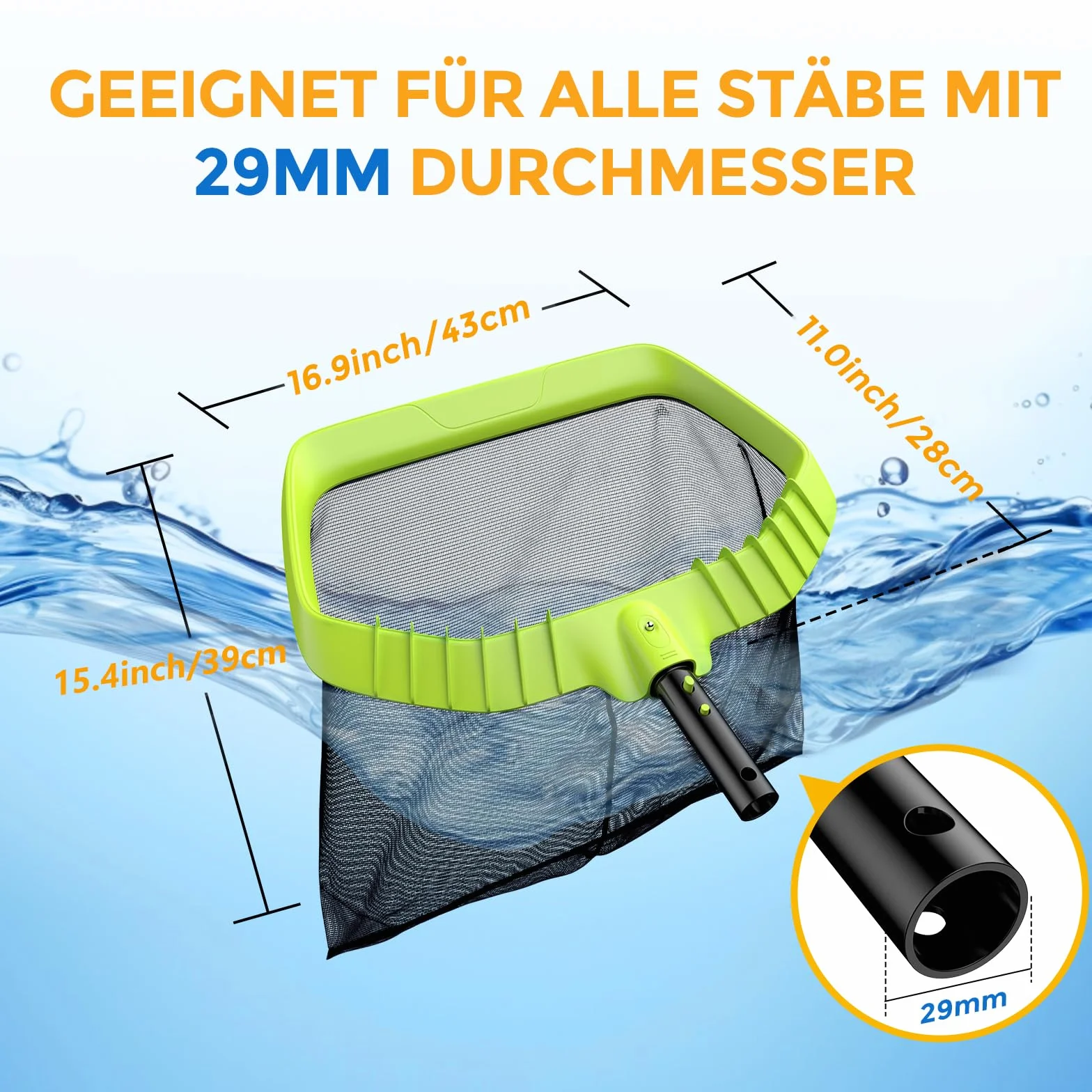 Épuisettes de Surface Filet de Fond Piscine Professionnel Grand Capacité Ramassage Feuilles sans Perche Vert