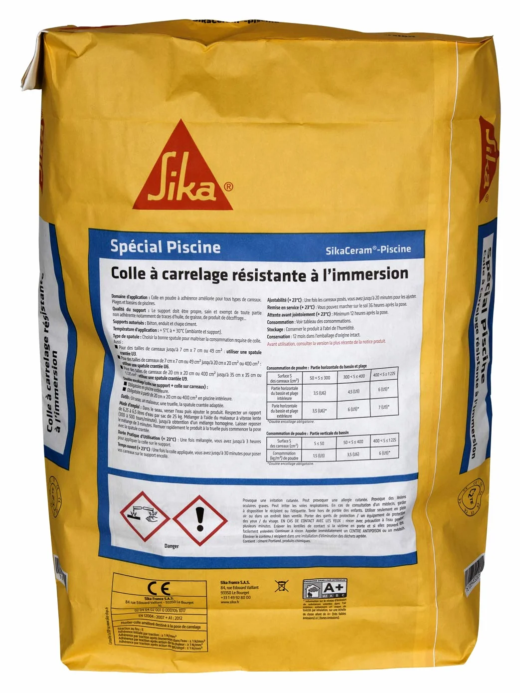 SIKA - Colle à carrelage extérieur spéciale piscine (classe C2-ET) - SikaCeram Piscine Blanc - Résistante à l'immersion - Facilité de pose murale - 25kg