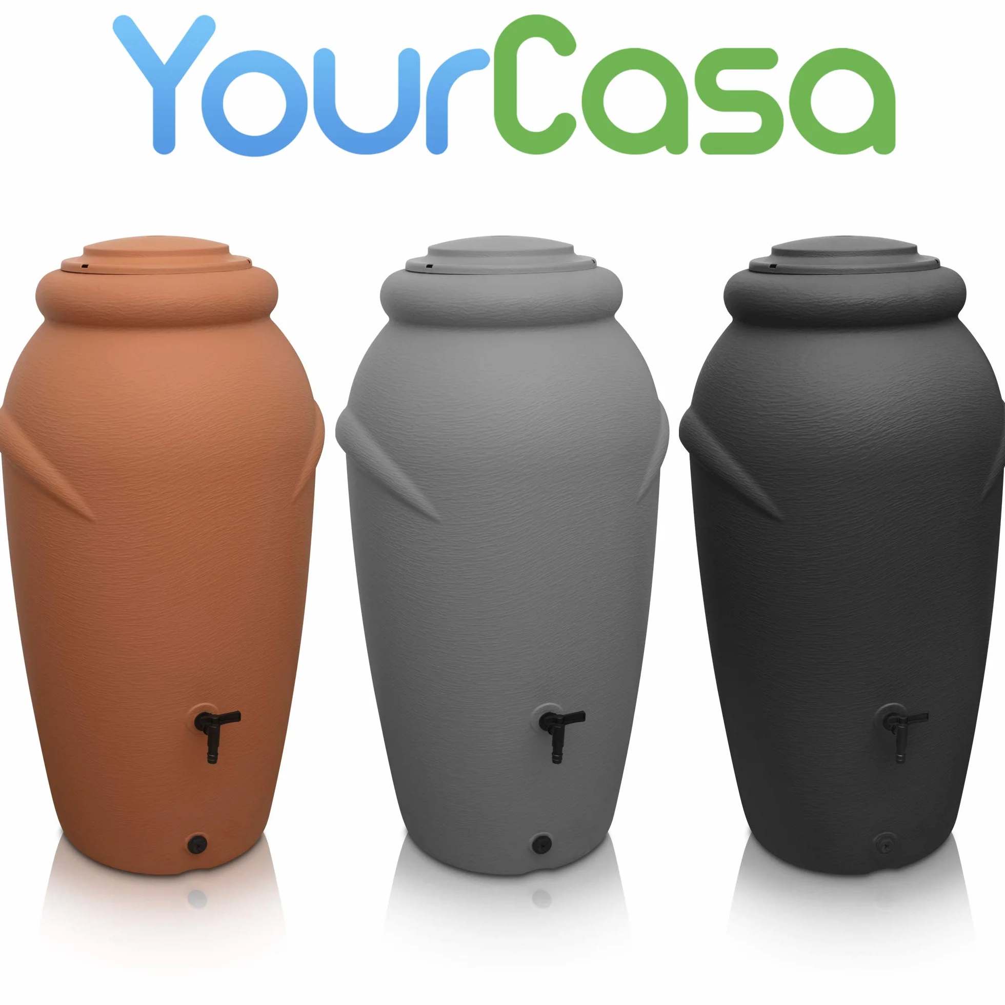 YourCasa Récupérateur Eau de Pluie 210L Design Amphore Tonneau de Pluie résistant au Gel Plastique avec Robinet Anthracite
