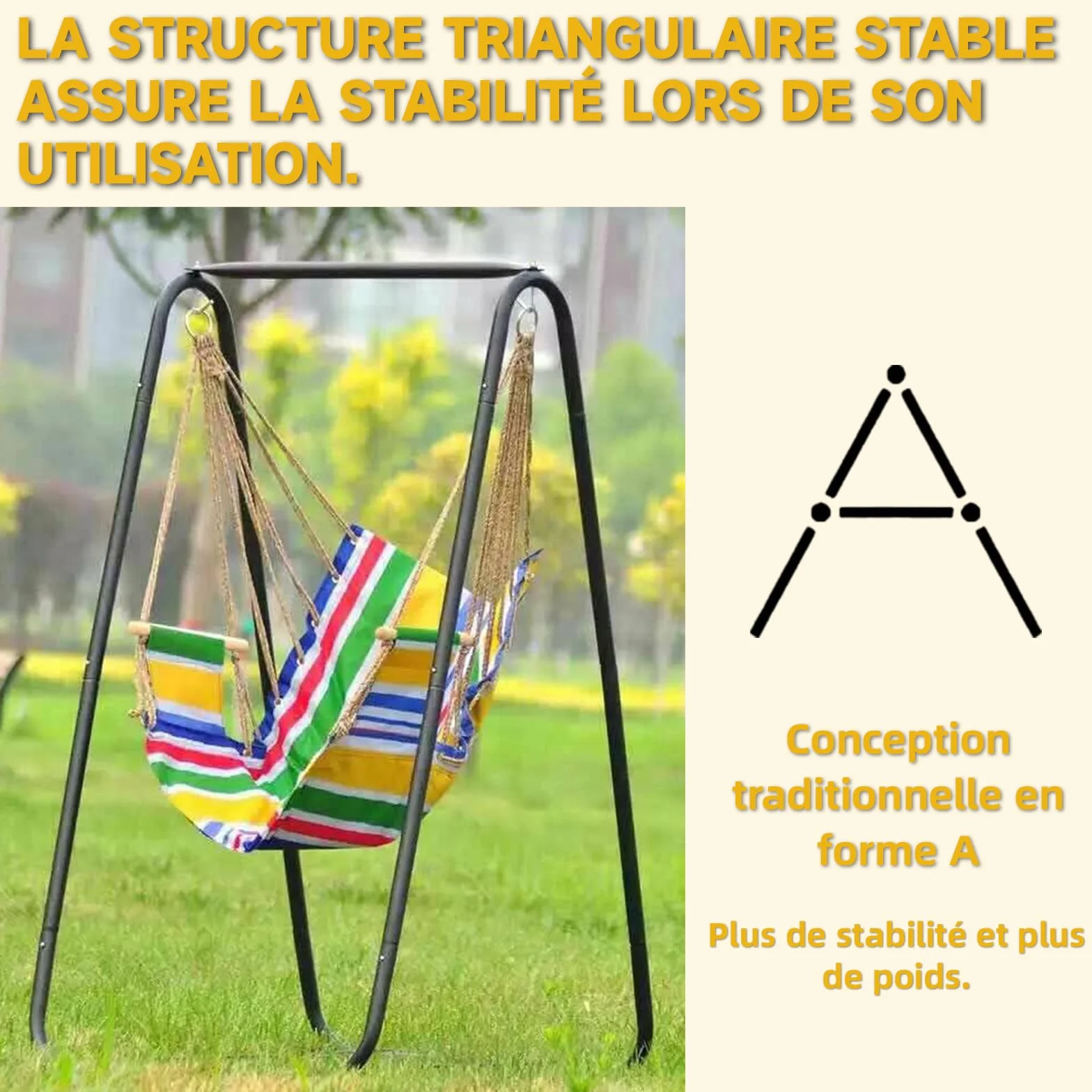 Support de Fauteuil Suspendu en Métal A-Shape pour Hamac sur Pied, Chaise Œuf ou Chaise Suspendue Intérieur Extérieur