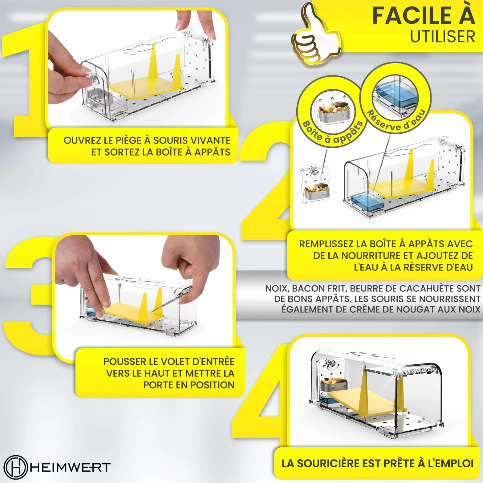 HEIMWERT Piège à Souris Vivantes Set de 2 - avec Stockage d'Eau, Boîte d'Appât, Trous de Ventilation – Piège à Rat avec Sortie Rapide sans Contact