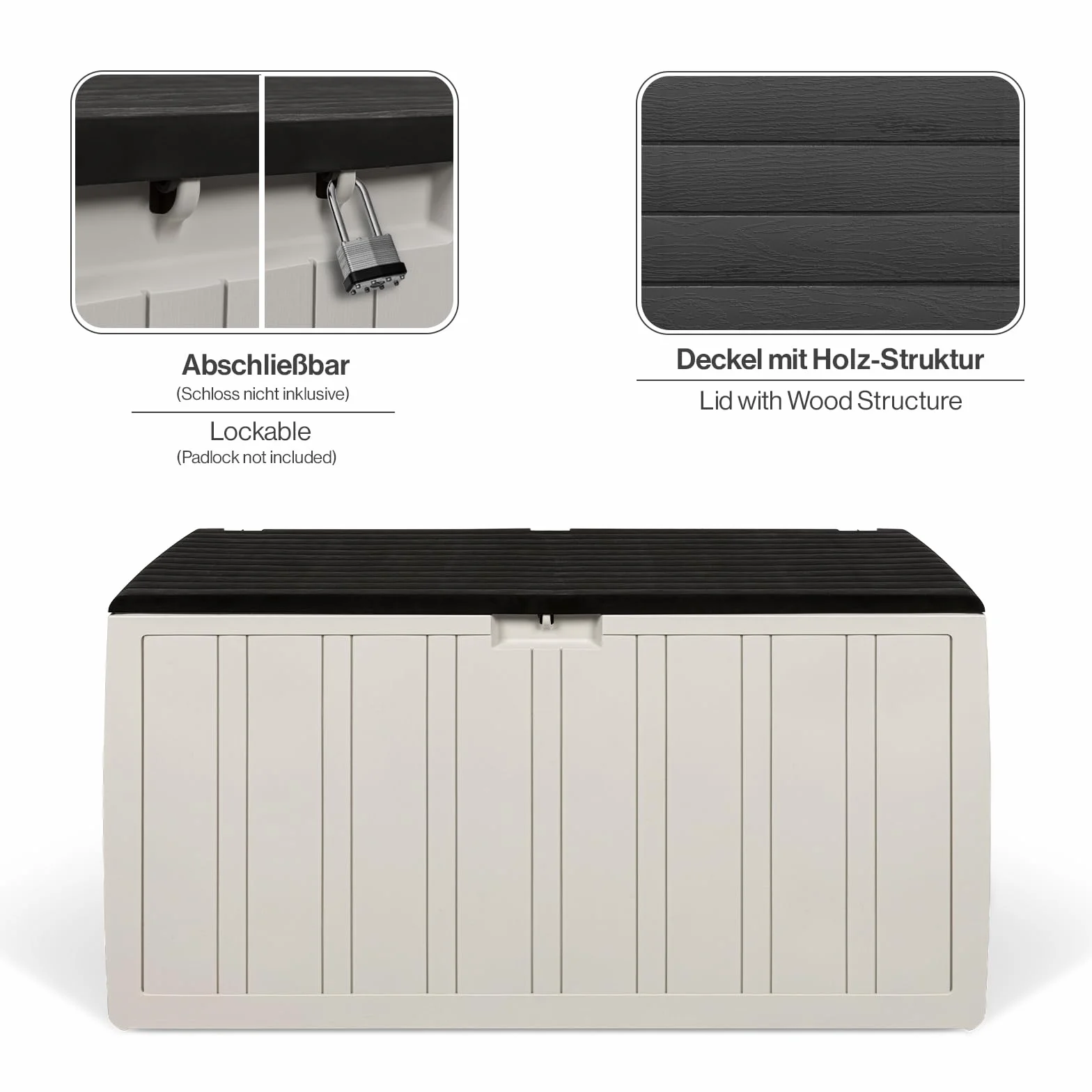 Kreher XXL Coffre à coussins Boîte de rangement Leonardo 270 L crème-blanc robuste lavable