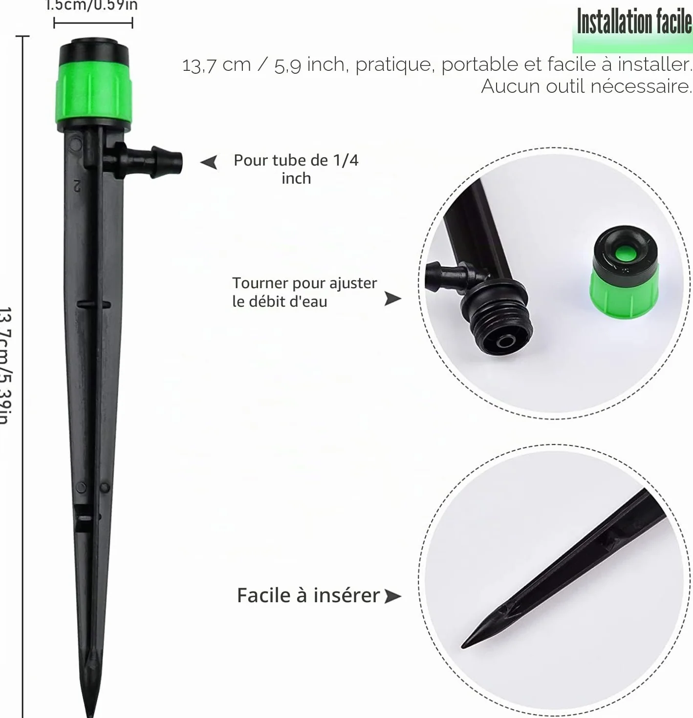 Goutteur d'irrigation 360° réglable, 100 pièces, micro arroseur pour tube 1/4" (4-6mm), pour jardin serre pelouse