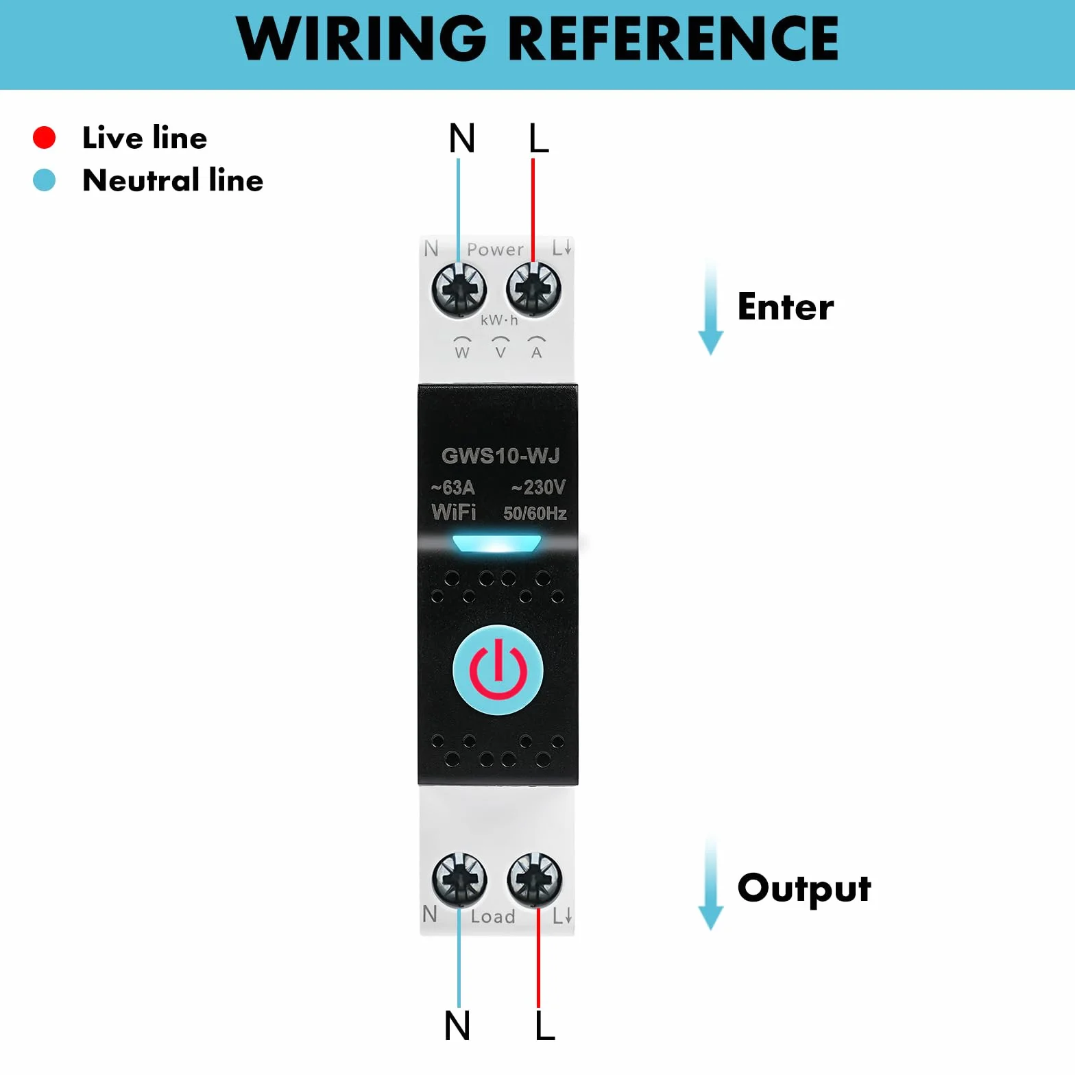 Disjoncteur connecté wifi 63A Tuya interrupteur connecté wifi commande vocale Minuterie AC230V Commutateur de télécommande Mesure Intelligent Compatible avec Alexa et Google Home GWS10-WJ