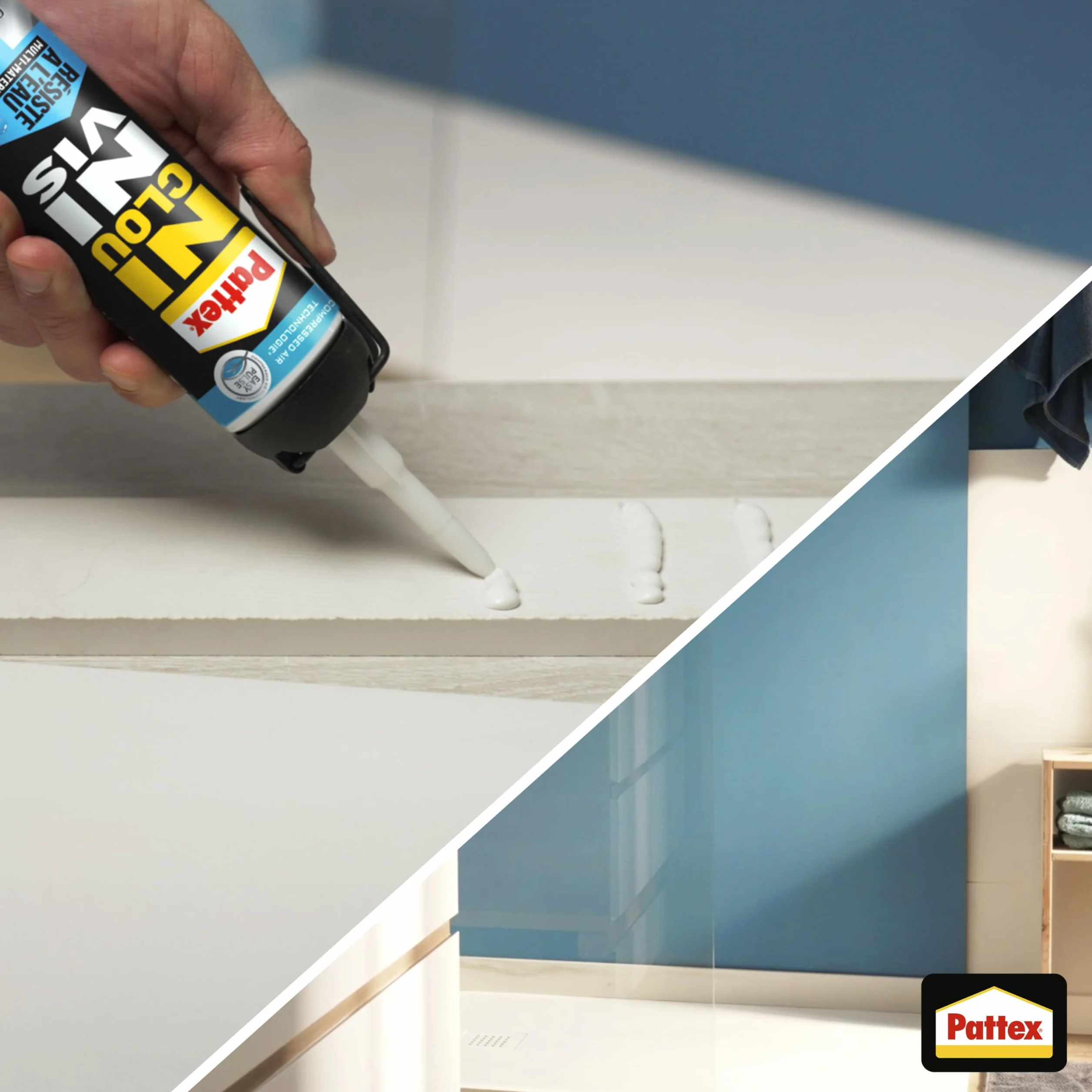 Pattex – Colle Ni Clou Ni Vis Résiste à l'Eau (MSP de 326 g) – Colle de fixation à maintien immédiat pour intérieur & extérieur – Mastic blanc résistant à l’eau, flexible et repositionnable