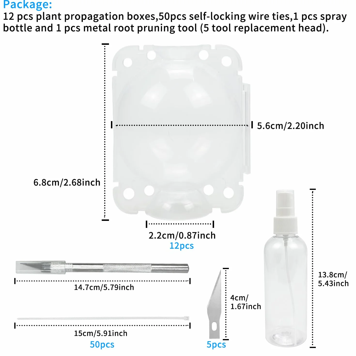 Lot de 12 Boîtes d'Enracinement de Plantes Transparentes avec Serrures et Pulvérisateur