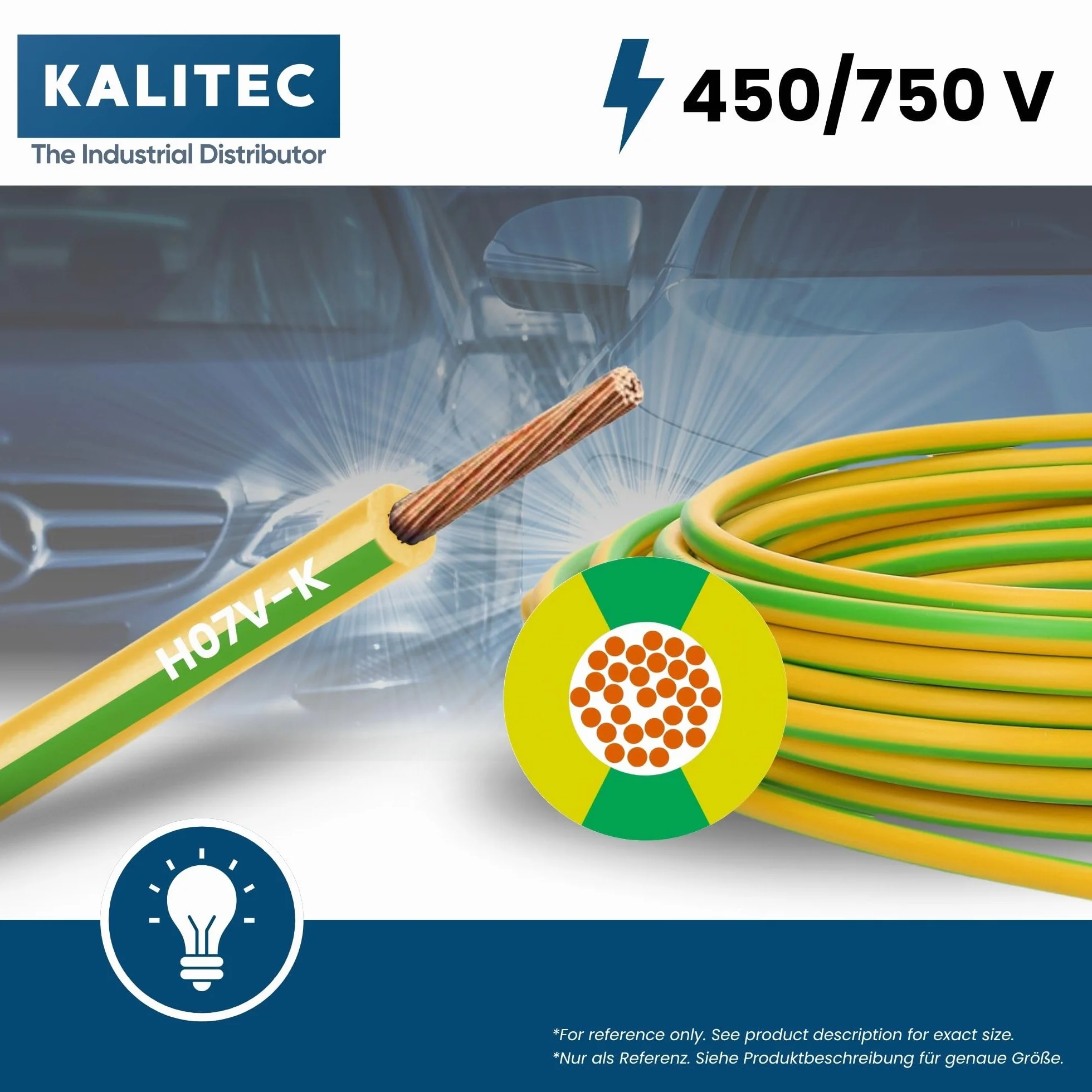 Kalitec Câble de câblage électrique H07V-K 6 mm² vert et jaune - 5 m - Flexible - Câble de terre - Conducteur de protection 6 mm² - Toron en PVC - Câblage fin