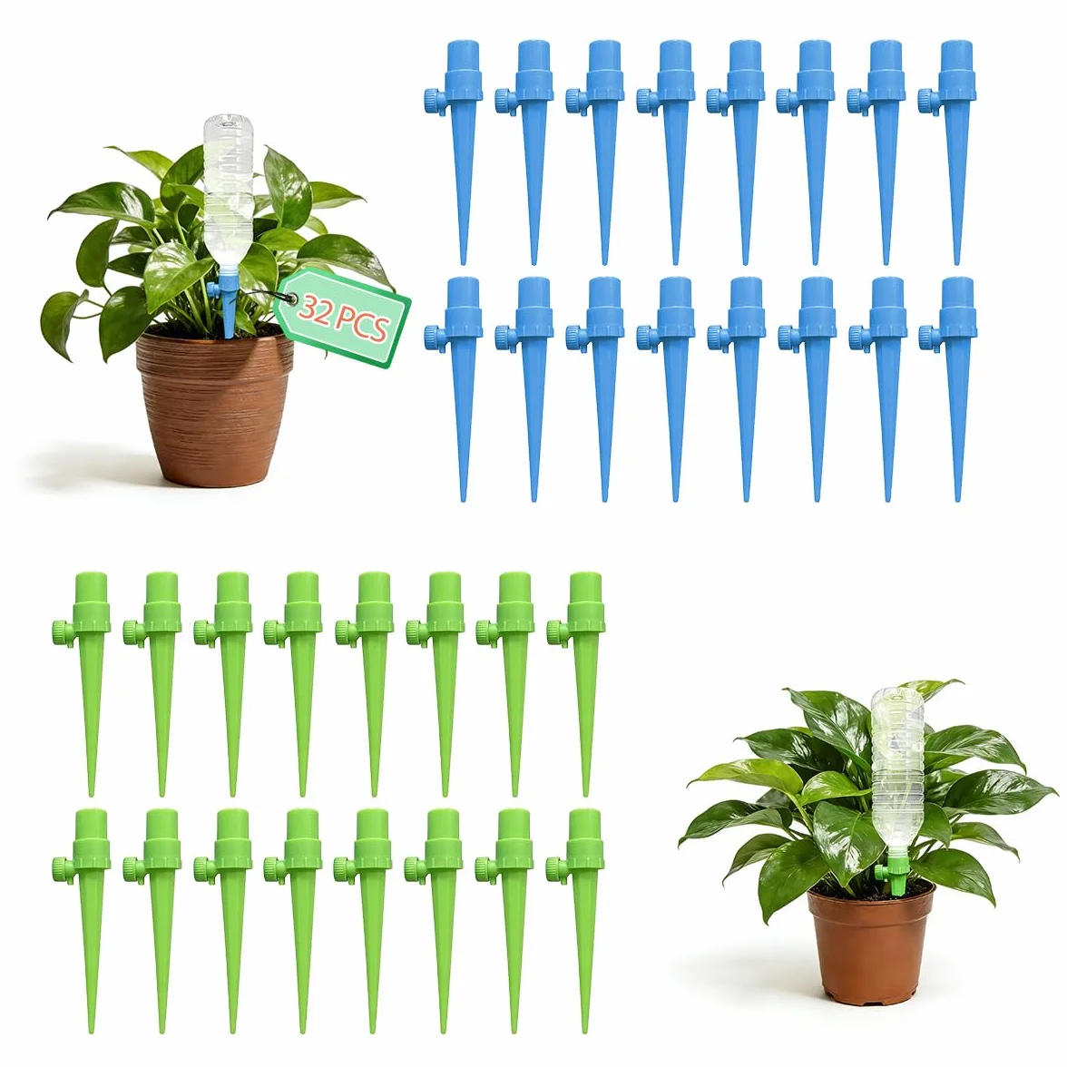 Arrosage automatique pour plante réglable 32 pcs, goutte à goutte bouteille compatible ABS durable