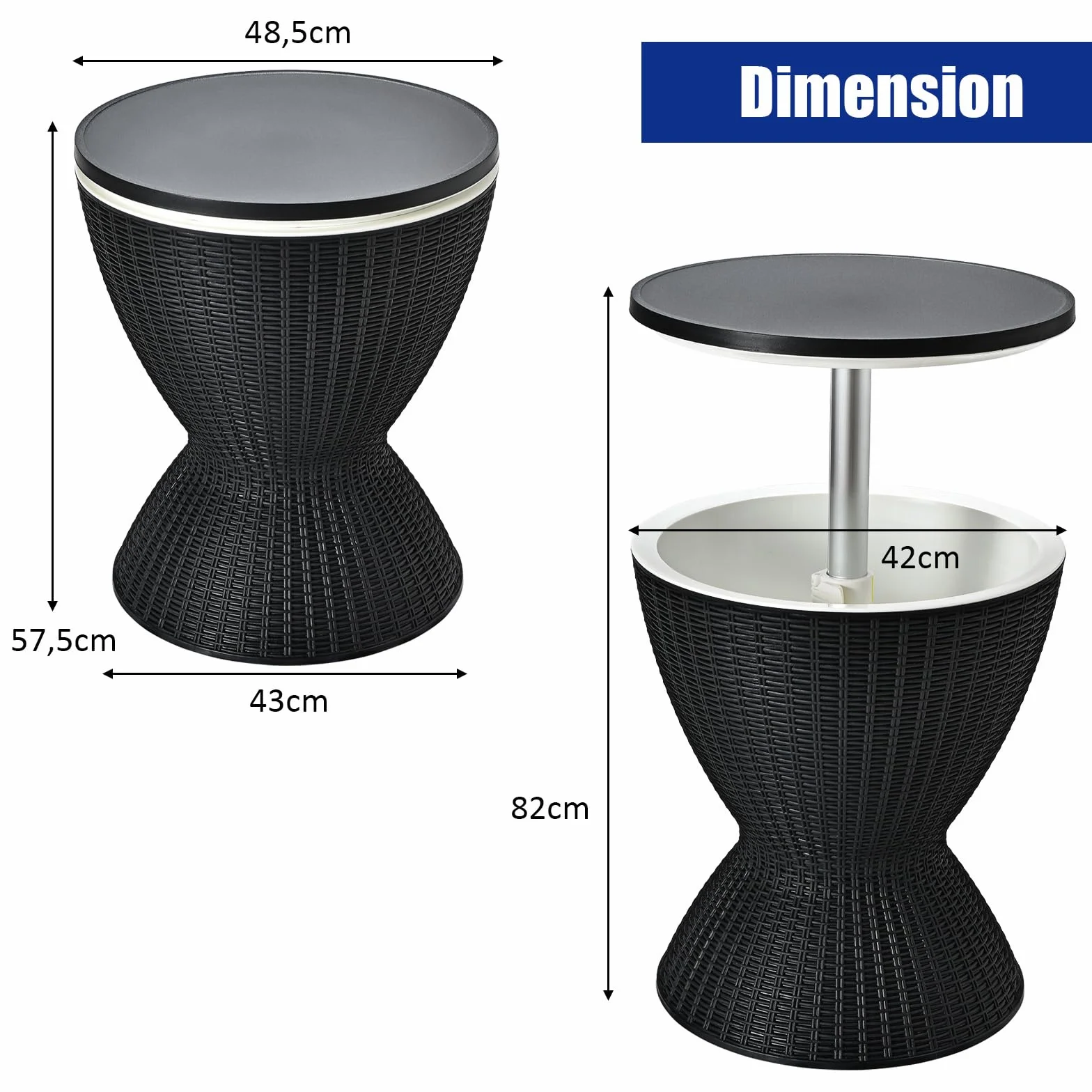 Table Glacière 30L Seau à Glace Imitation Rotin avec Plateau Relevable 2 en 1