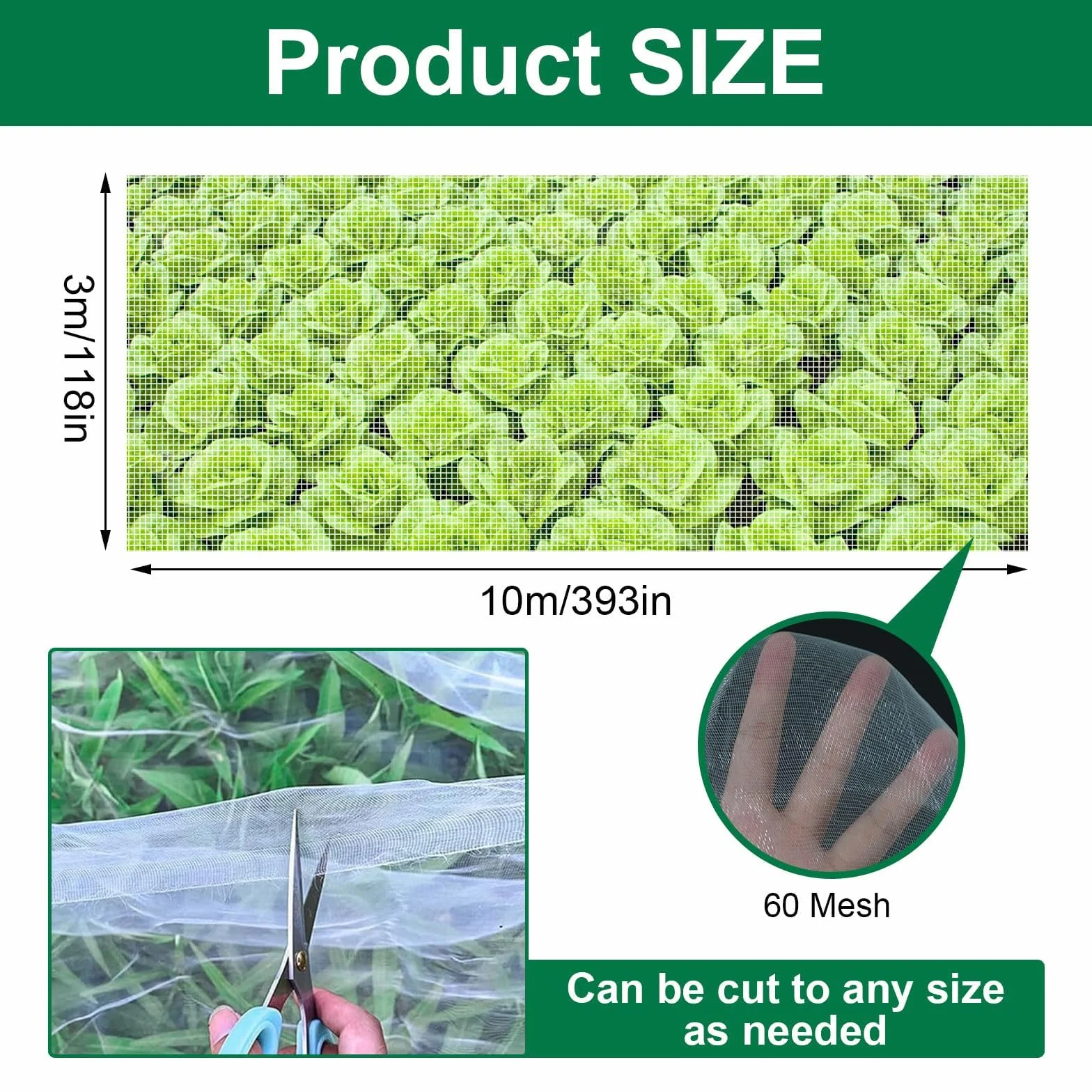 Filet Anti Insecte 3x10 m Mailles Serrées Stabilisé UV Perméable Eau Protection Arbres Fruitiers Légumes