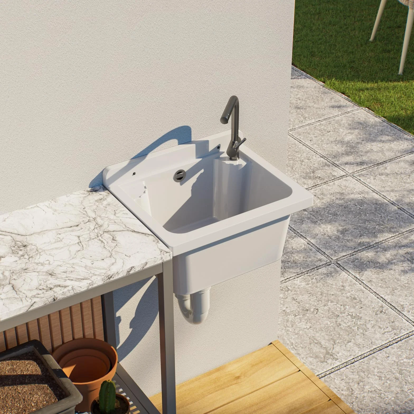 Bassin de vidange Évier Lavabo pour extérieur Jardin 4 couleurs Blanc