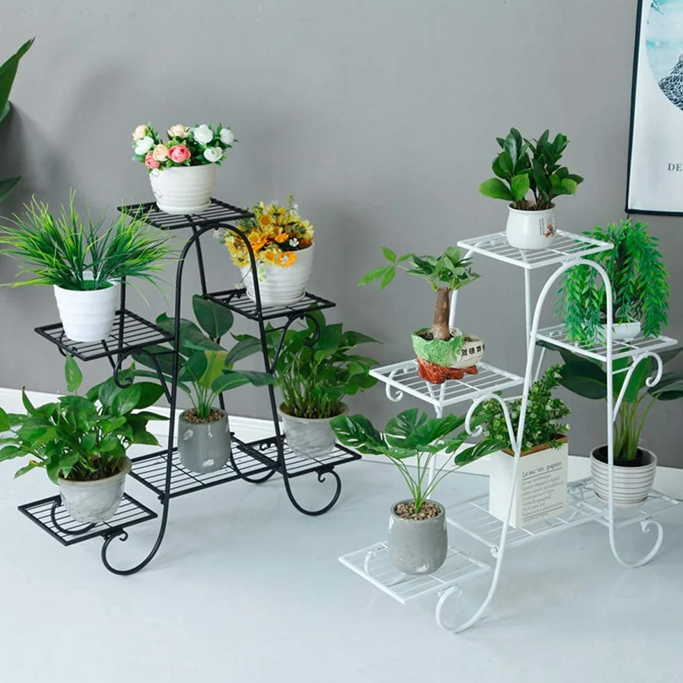 CarolynDesign Support de pot de fleurs à 6 étages en métal noir pour intérieur et extérieur