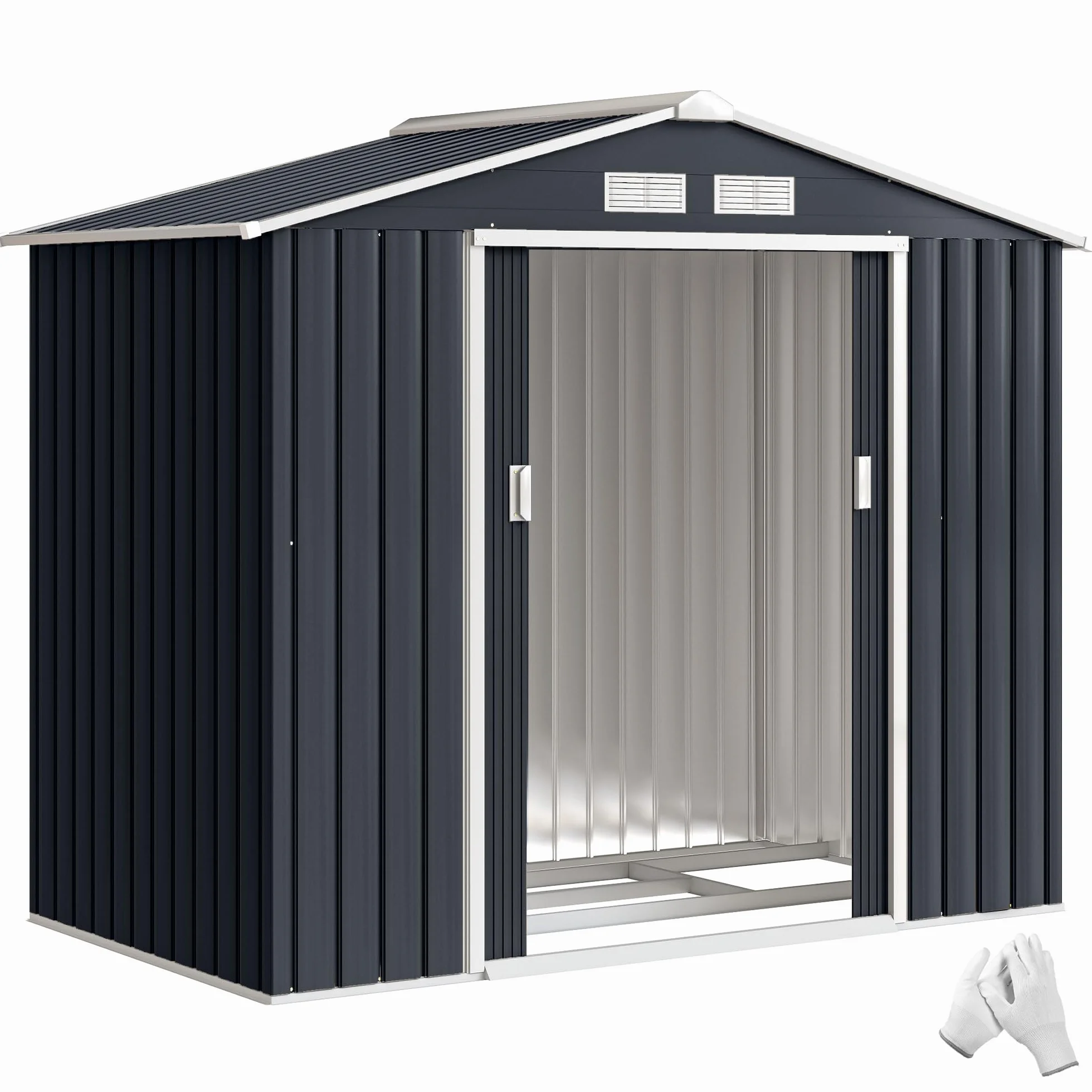 Outsunny Abri de Jardin métal 2,77 m² 213x130x185 cm cabanon Rangement Outils Porte coulissante verrouillable Gris foncé