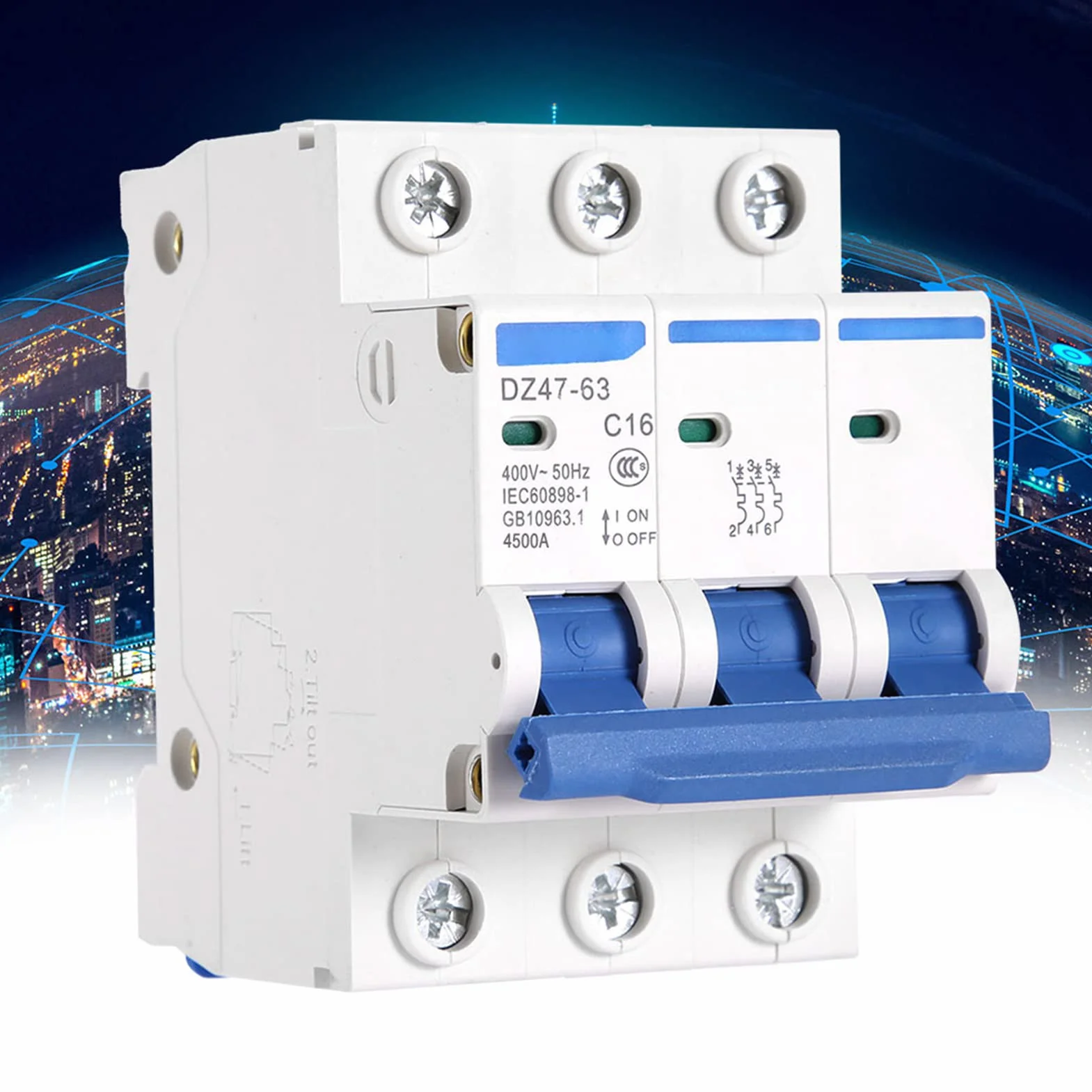 Disjoncteur Miniature Automatique de Sécurité DZ4763 3 Pôles 400V Courant Alternatif Montage sur Rail DIN 35 Millimètres 16 Ampères