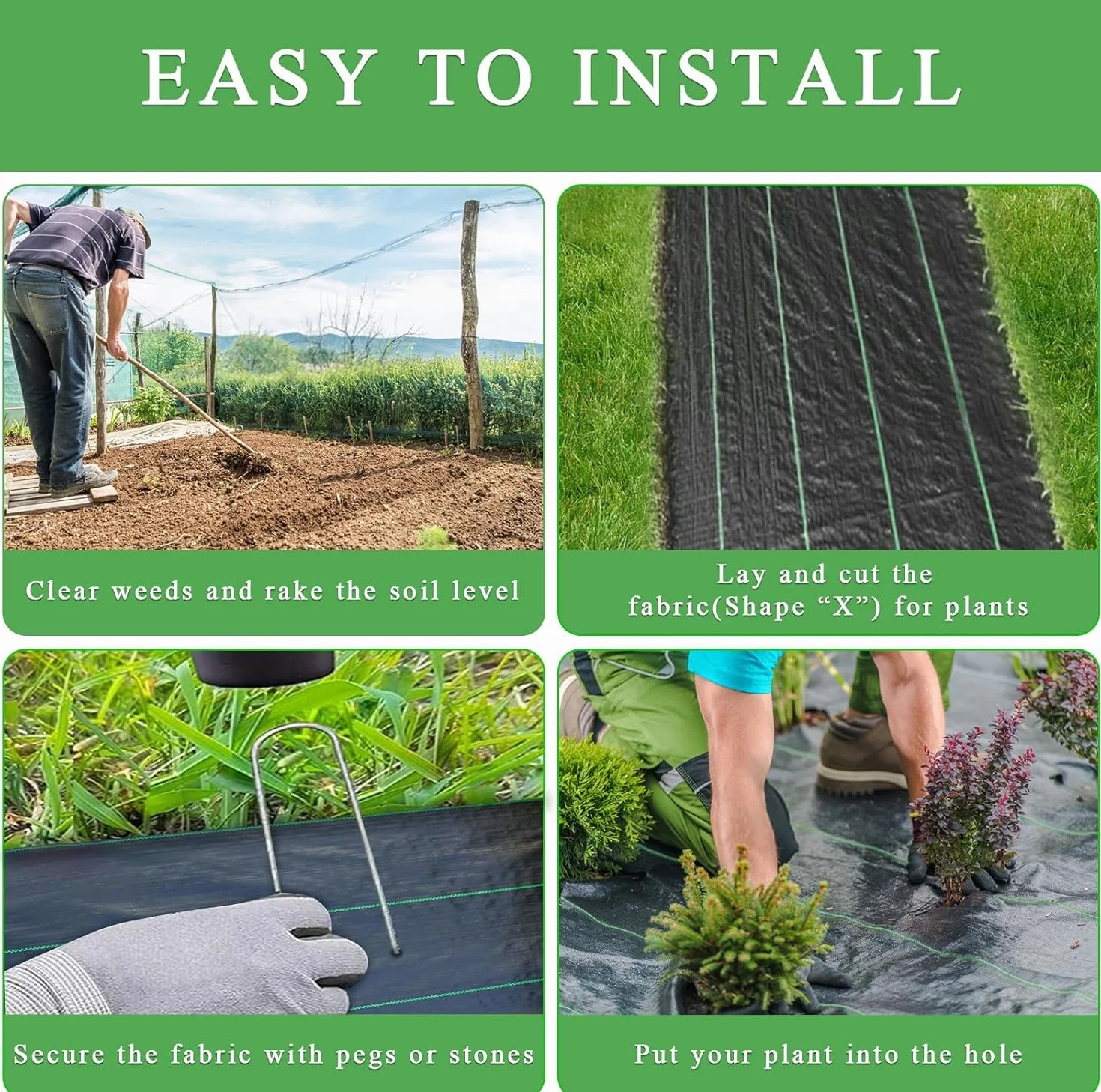 Toiles de Paillage 2m x 50m, Geotextile Anti Mauvaises Herbes Jardin, Bache Noire Agricole Anti-Racine Anti-UV