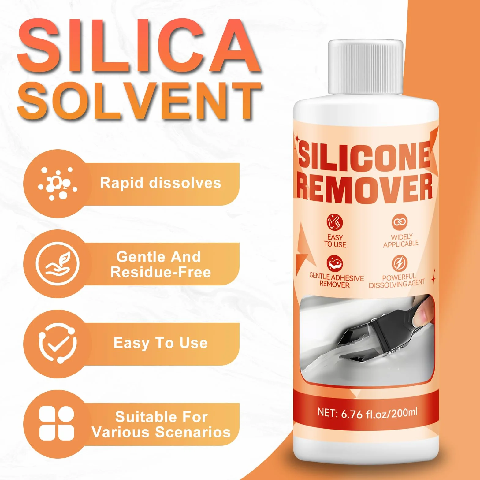Enlever Joint Silicone, Dissolvant Silicone, Dissout Joint Silicone, Rapidement Efficacement, Convient pour cuisines, salles de bains, éviers, Comprend Lisseur Joint Silicone, 200 ml