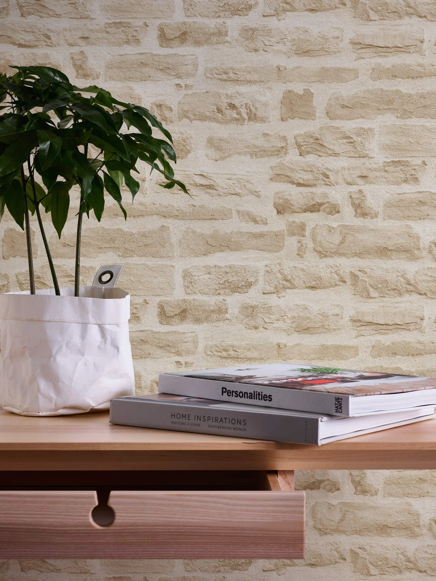 A.S. Création papier peint intissé style maison de campagne en crème, beige – papier peint effet pierre naturelle authentique 10,05 m x 0,53 m – 355802