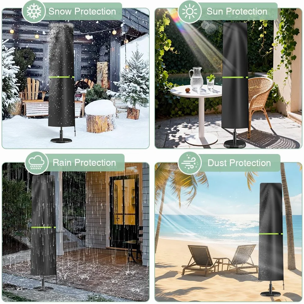 Ainiv Housse Parasol en Tissu Oxford 210D avec Mât Télescopique et Fermeture Éclair, Housse de Protection Imperméable Coupe-Vent Anti-UV
