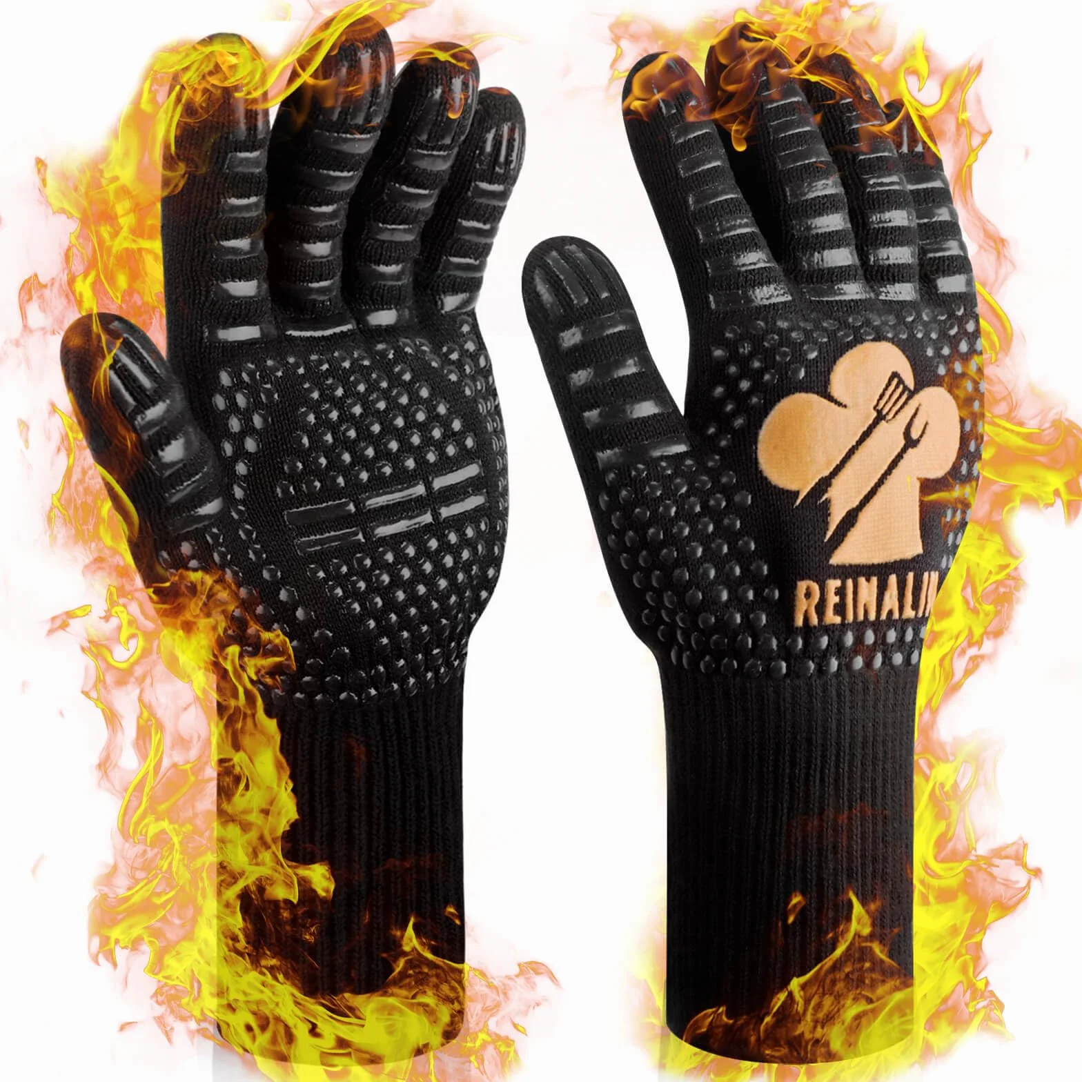 Gants de Barbecue Résistant à la Chaleur 500°C en Silicone Antidérapants Reinalin L/XL/XXL