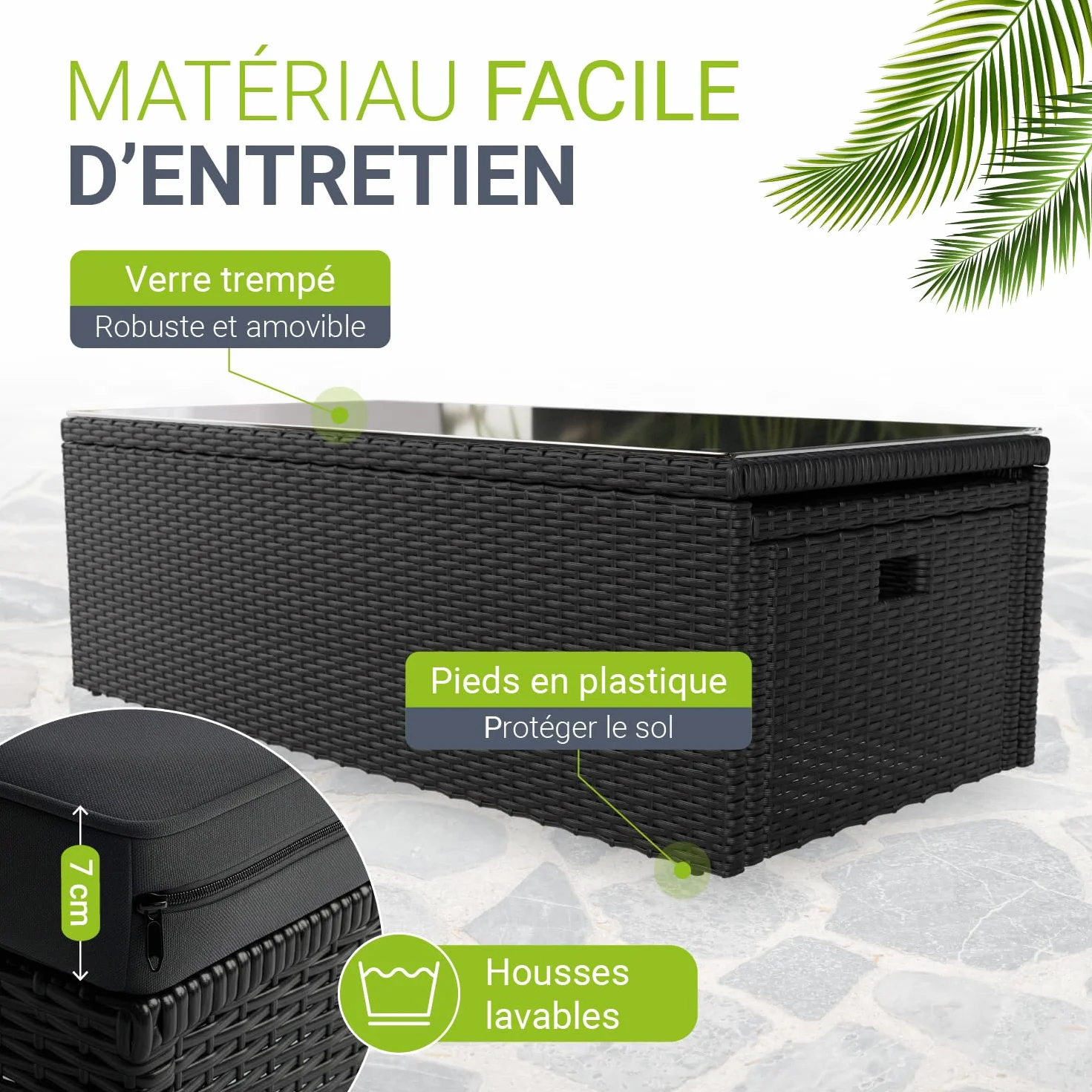 Juskys Salon de Jardin Salou polyrotin pour 6 Personnes Noir résistant aux intempéries