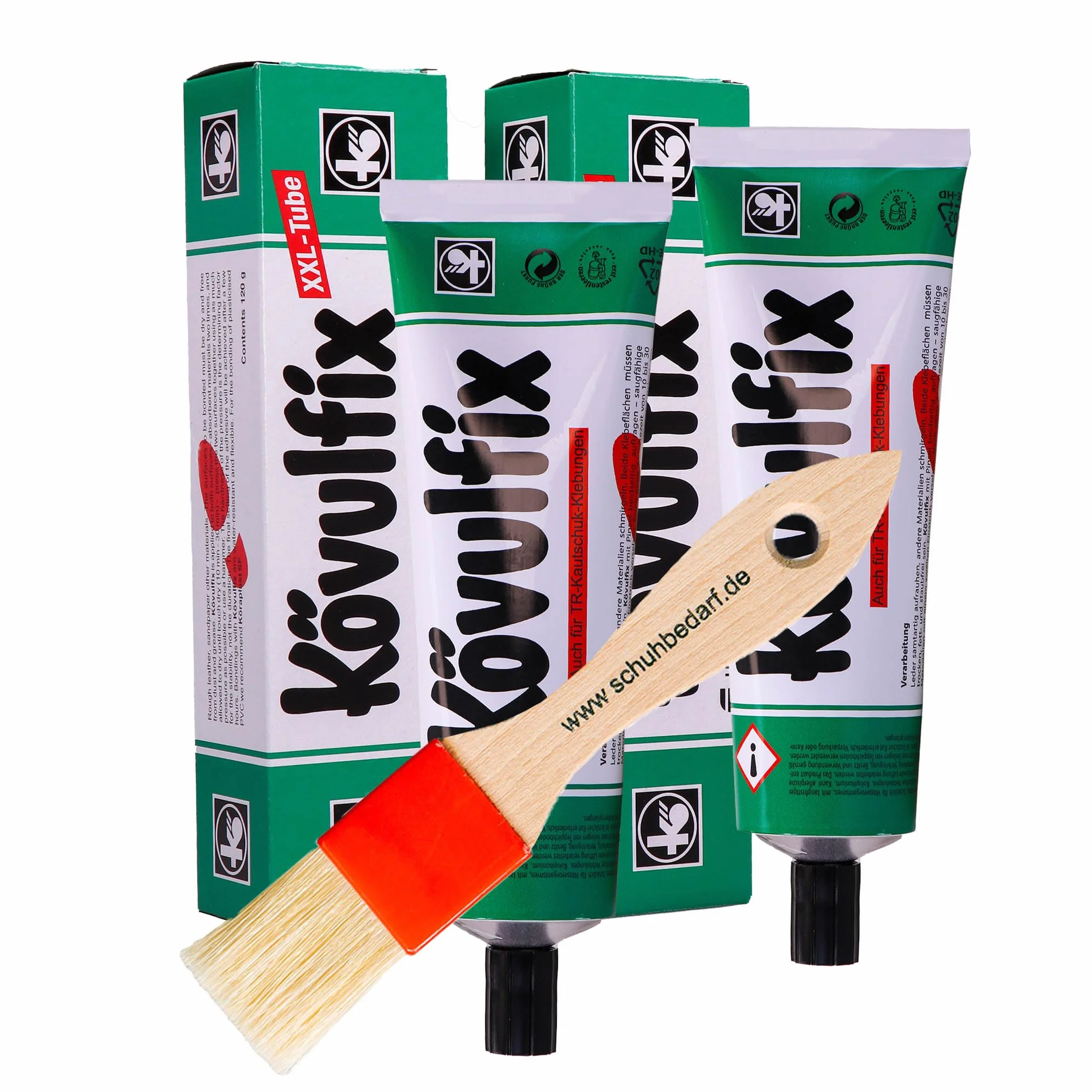 Kövulfix Kit de colle de contact 240 g + pinceau – Colle à chaussures extra forte, imperméable et flexible – Colle universelle pour cuir, caoutchouc, textile, chaussures, ciel de toit, auvent
