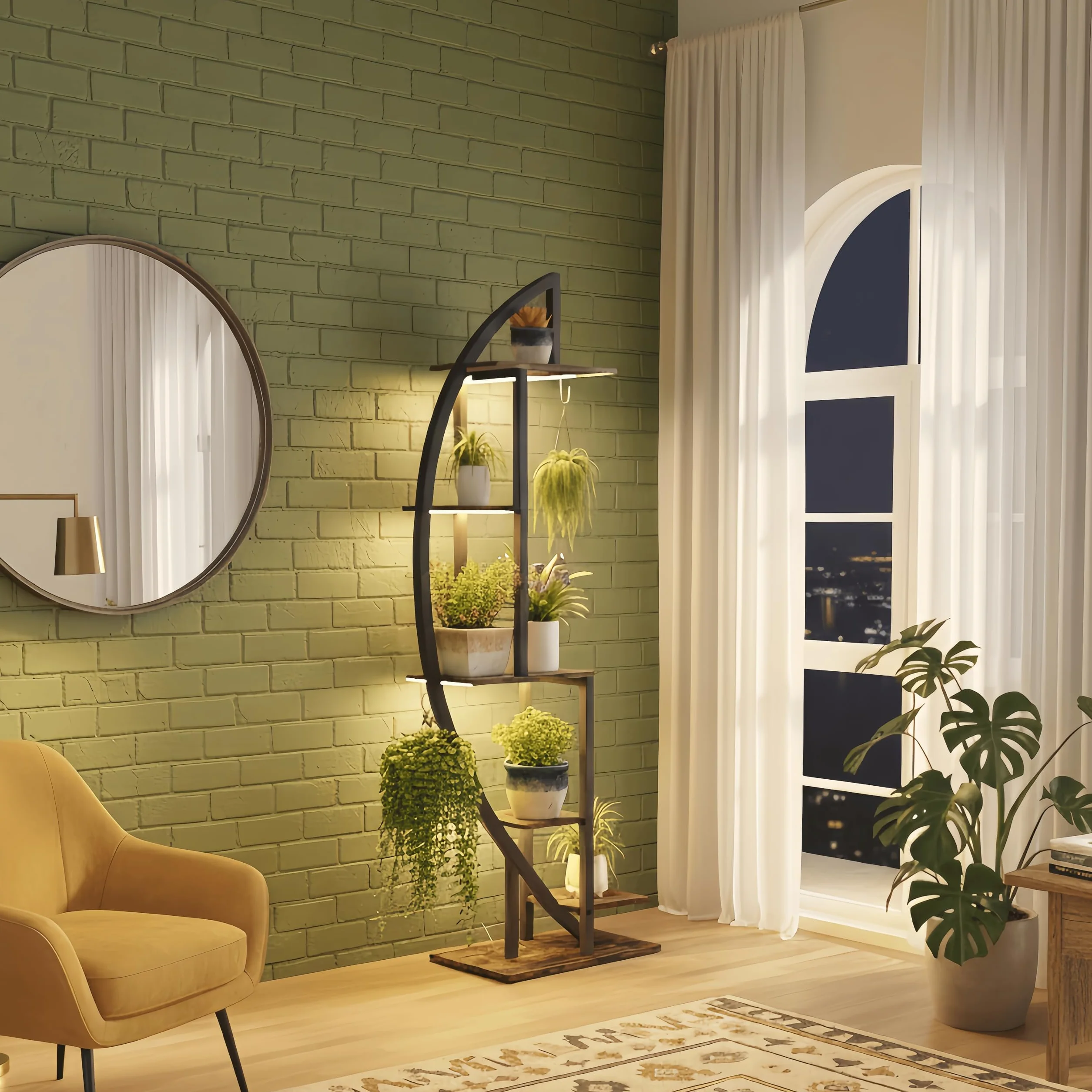 Étagère à plantes avec lumière 160 cm 6 niveaux bois métal support plantes extérieur intérieur jardin balcon