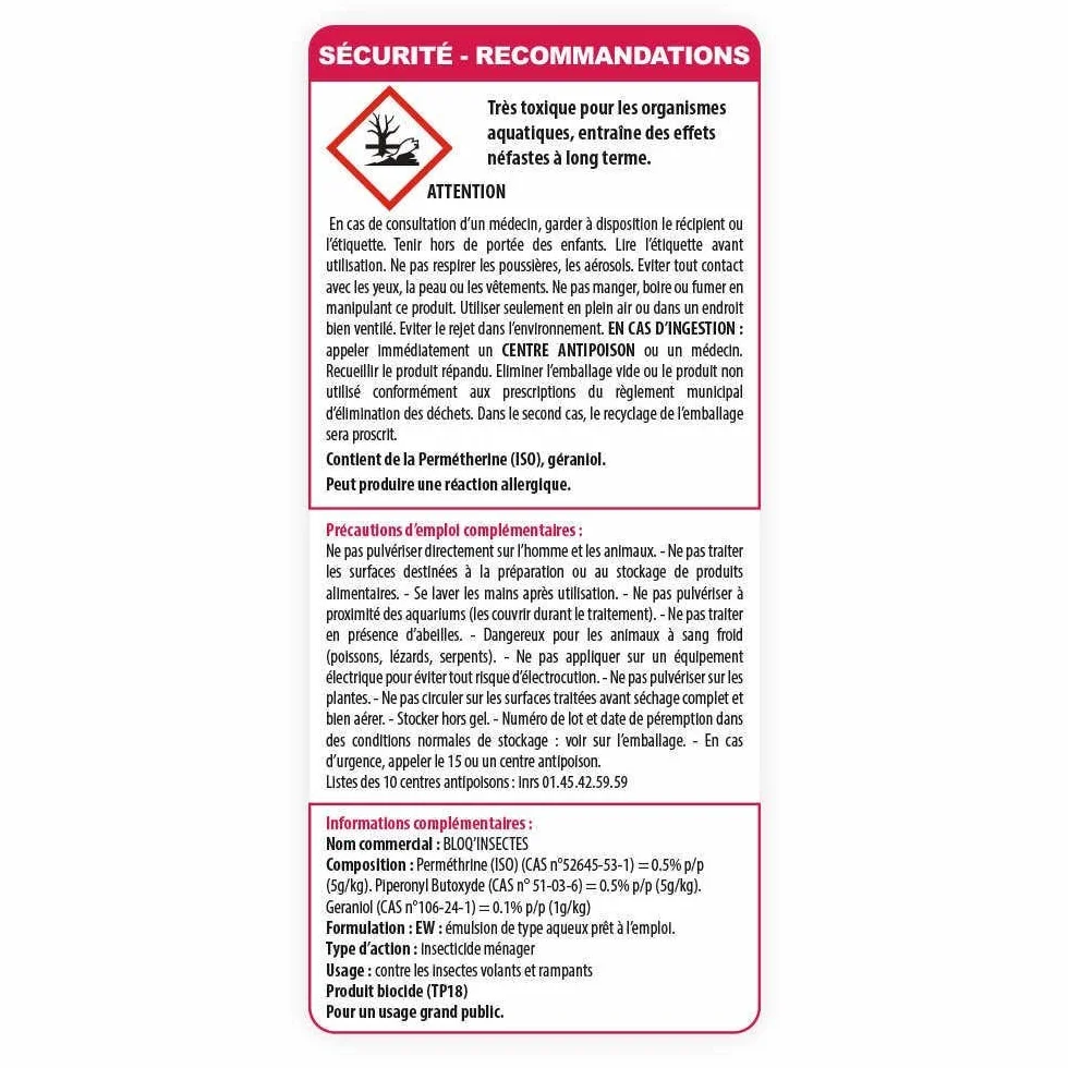 Bloq'Insect barrage anti insectes 2L pulvérisateur intérieur extérieur élimine moustiques fourmis mouches