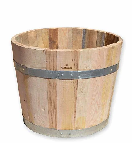 Demi tonneau de châtaignier bac à fleurs jardinière bois massif marronnier D50 H40 Naturel