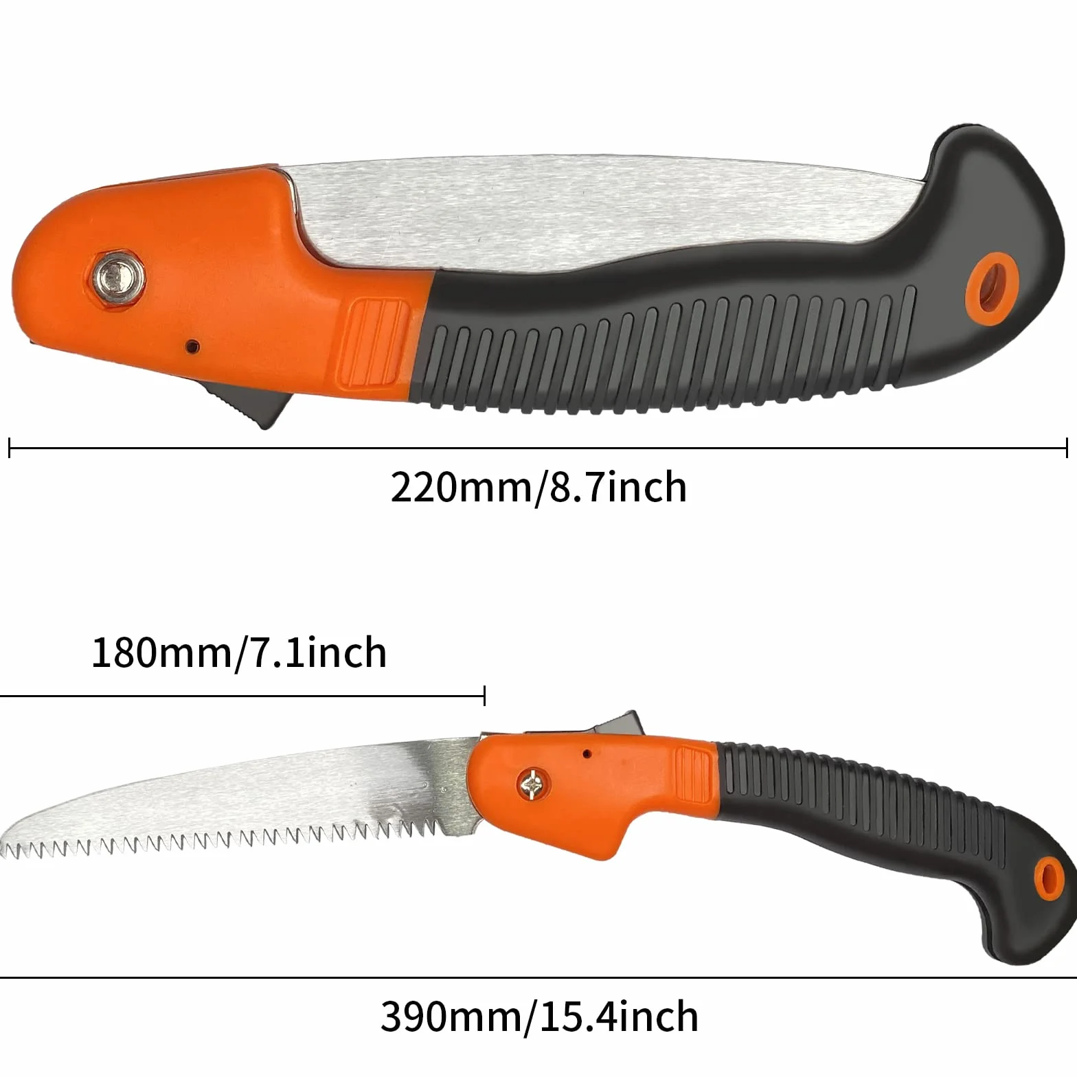 Newaner Scie à Élaguer Pliante 180mm,Scie Pliante à Main Avec poignée antidérapante et verrouillage de sécurité,Scie à main polyvalente pour couper et jardiner, tailler et réparer（orange）