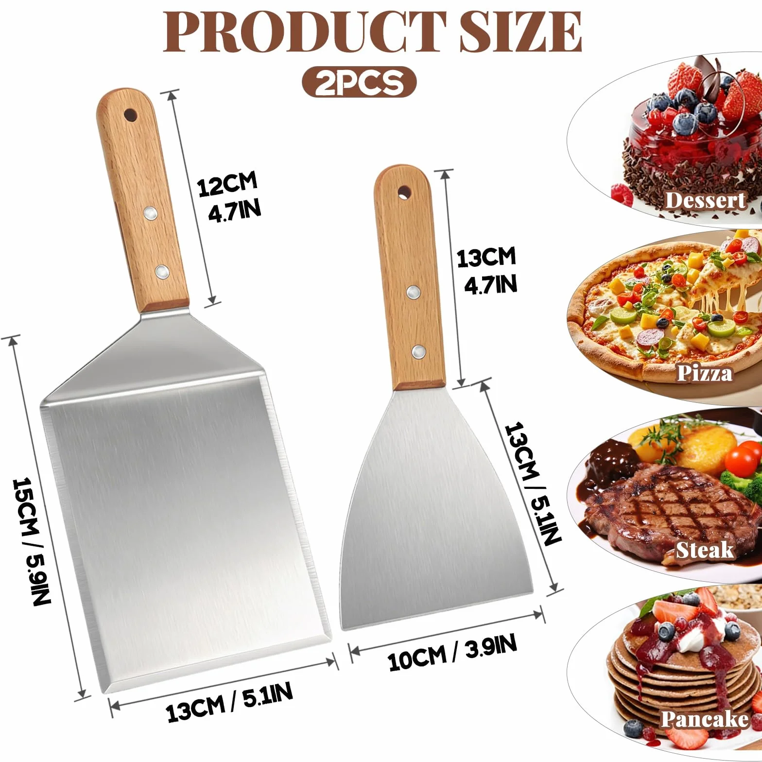 Spatule Cuisine Extra Large en Acier Inoxydable avec Poignée en Bois pour Grillades Hamburgers