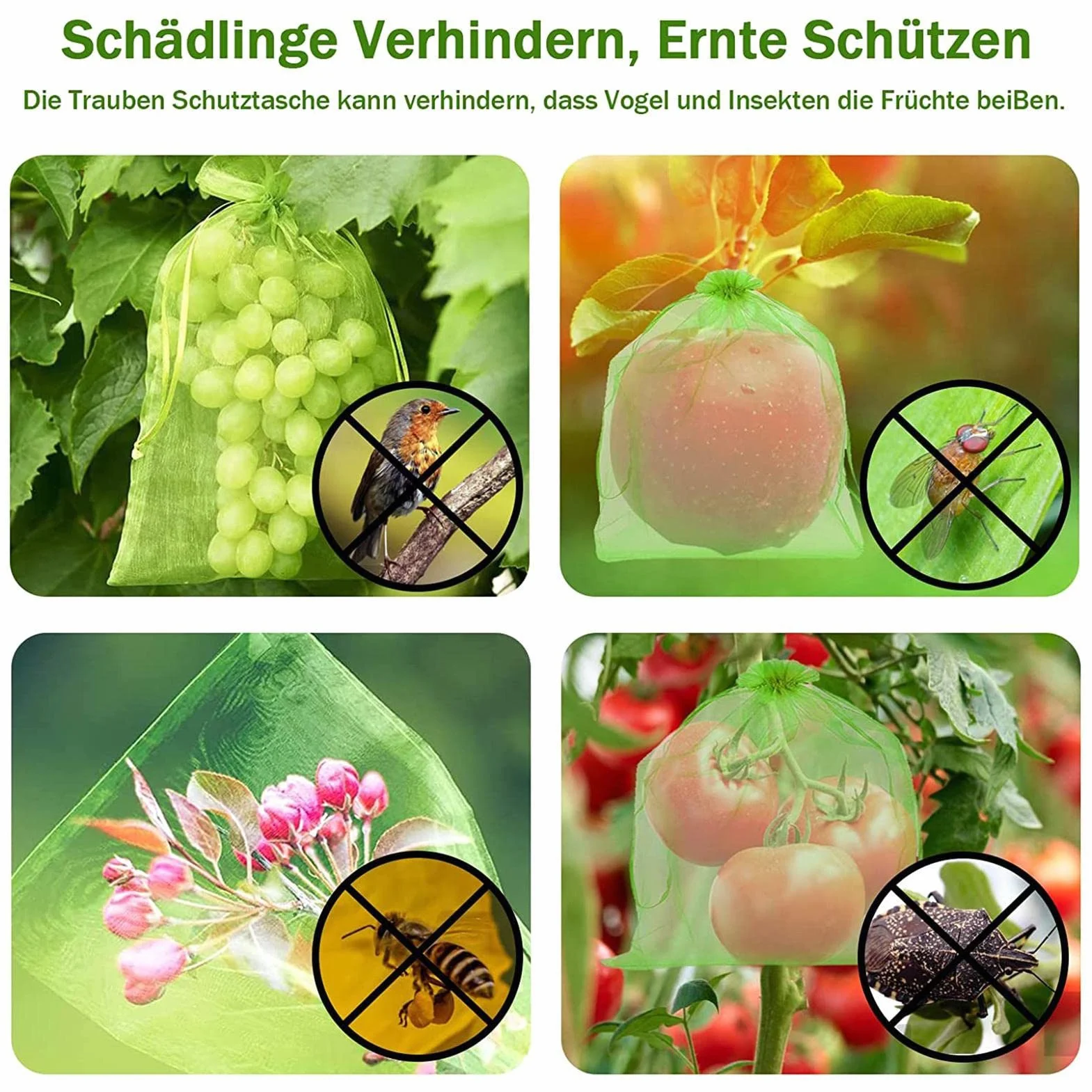 Filets Protection Fruits 100 Sacs 15x20 cm Cordon Serrage Anti-Oiseaux Guêpes Drosophile