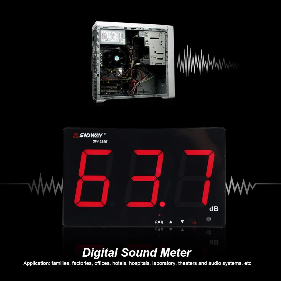 30~130 dB Sonomètre de Numérique Monté au Mur Sonomètre Enregistreur avec 9.6" Affichage LCD USB Testeur de Mesure de Bruit avec Enregistreur de Données et Alarme(SW-525B)